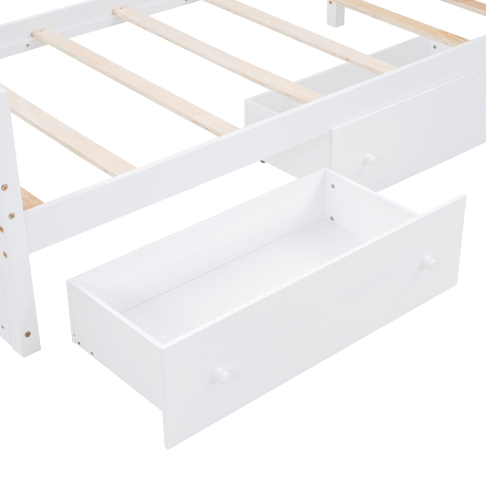 L-shaped  Space-Saving Twin Loft and  Twin  Platform Bed with 7 Drawers and Full Guardrails(WHITE)