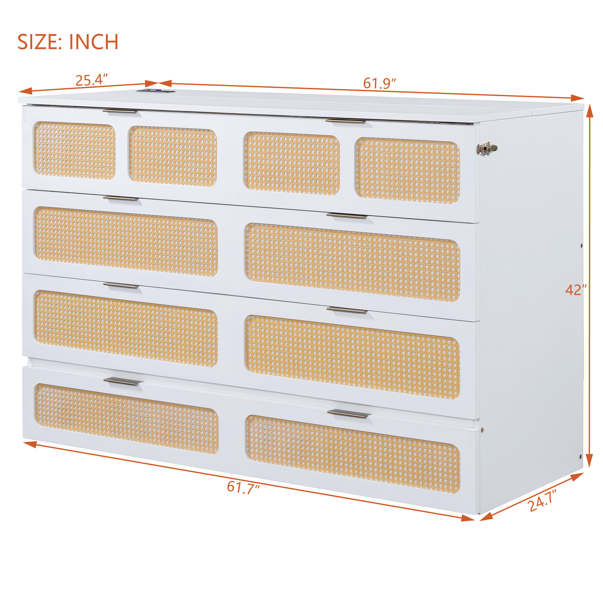 Queen Murphy Bed with Large Drawers,White