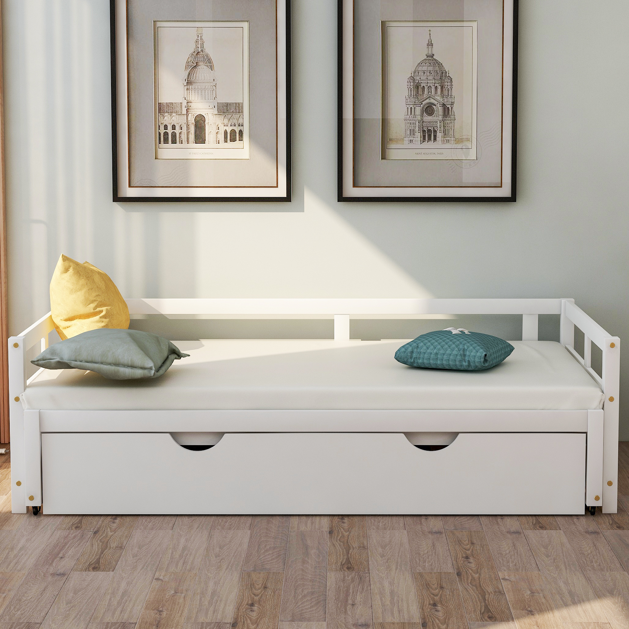 Extending Daybed with Trundle, Wooden Daybed with Trundle, White