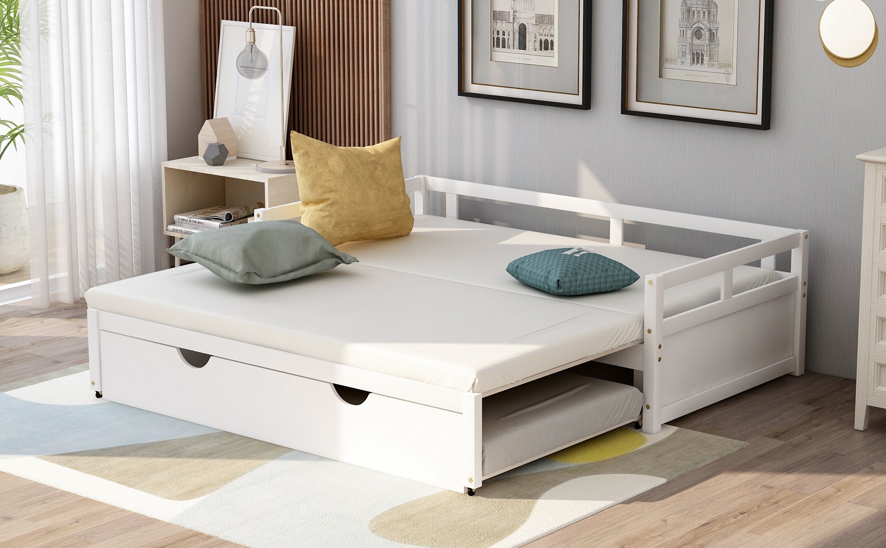 Extending Daybed with Trundle, Wooden Daybed with Trundle, White