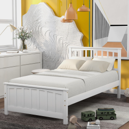 Wood Platform Bed Twin size Platform Bed, White（Old Sku:WF190776AAK  Less two center support legs）