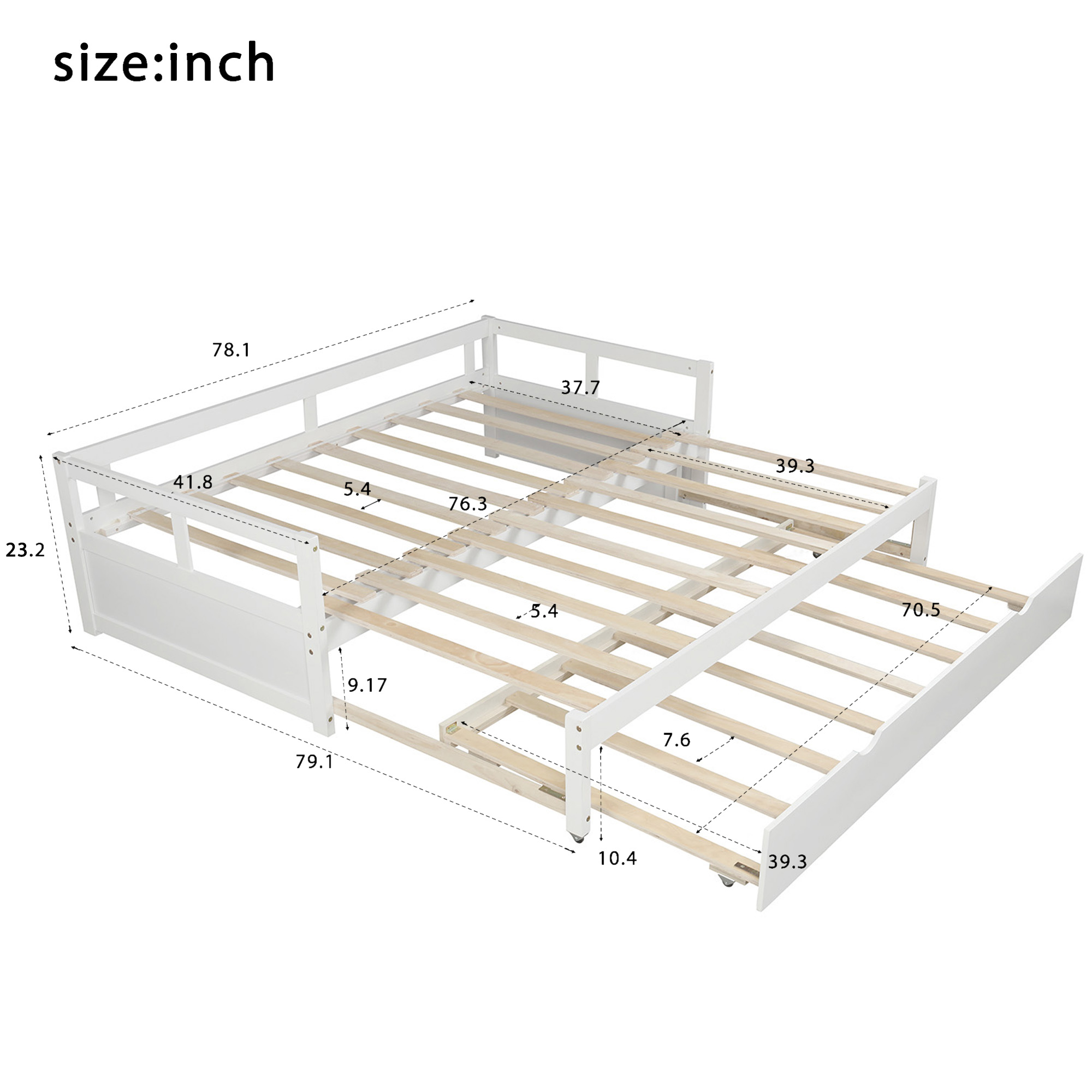 Extending Daybed with Trundle, Wooden Daybed with Trundle, White