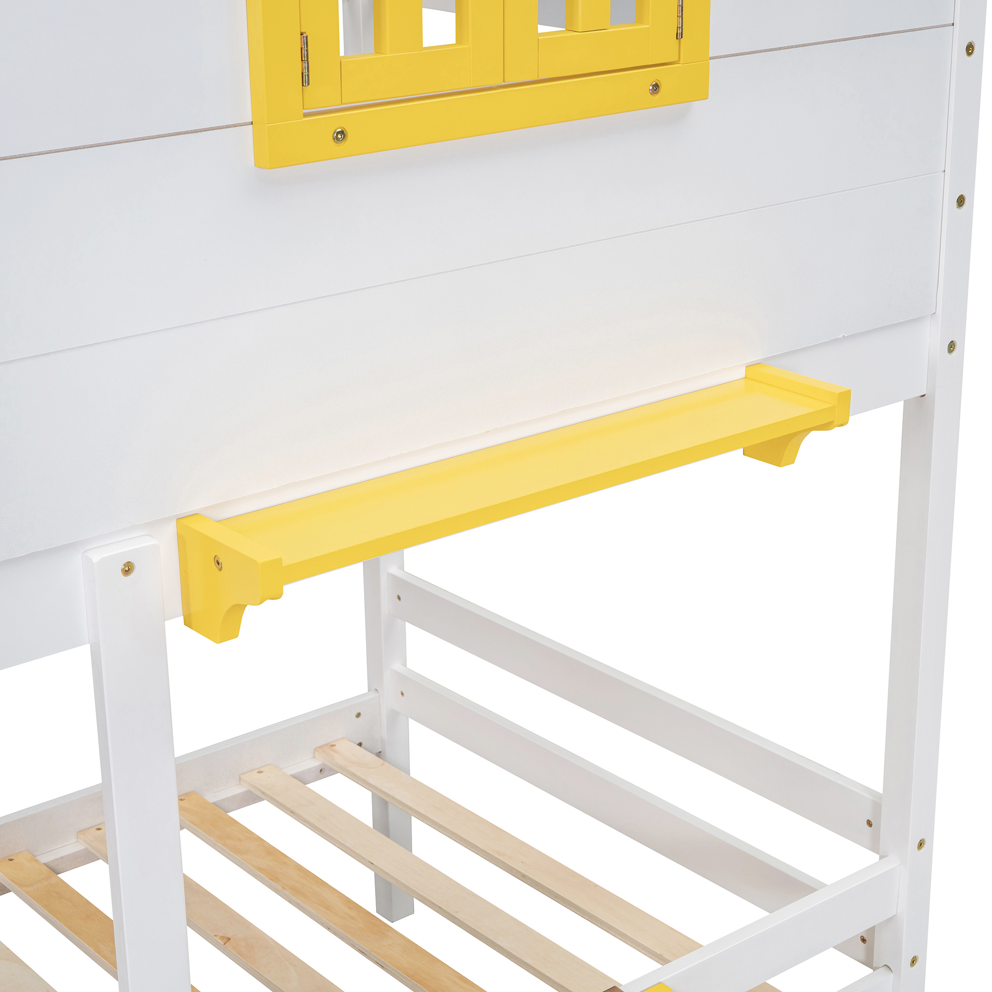 Twin over Twin Bunk Bed with 2 Drawers, 1 Storage Box, 1 Shelf, Window and Roof-White(OLD SKU:LT001608AAK)