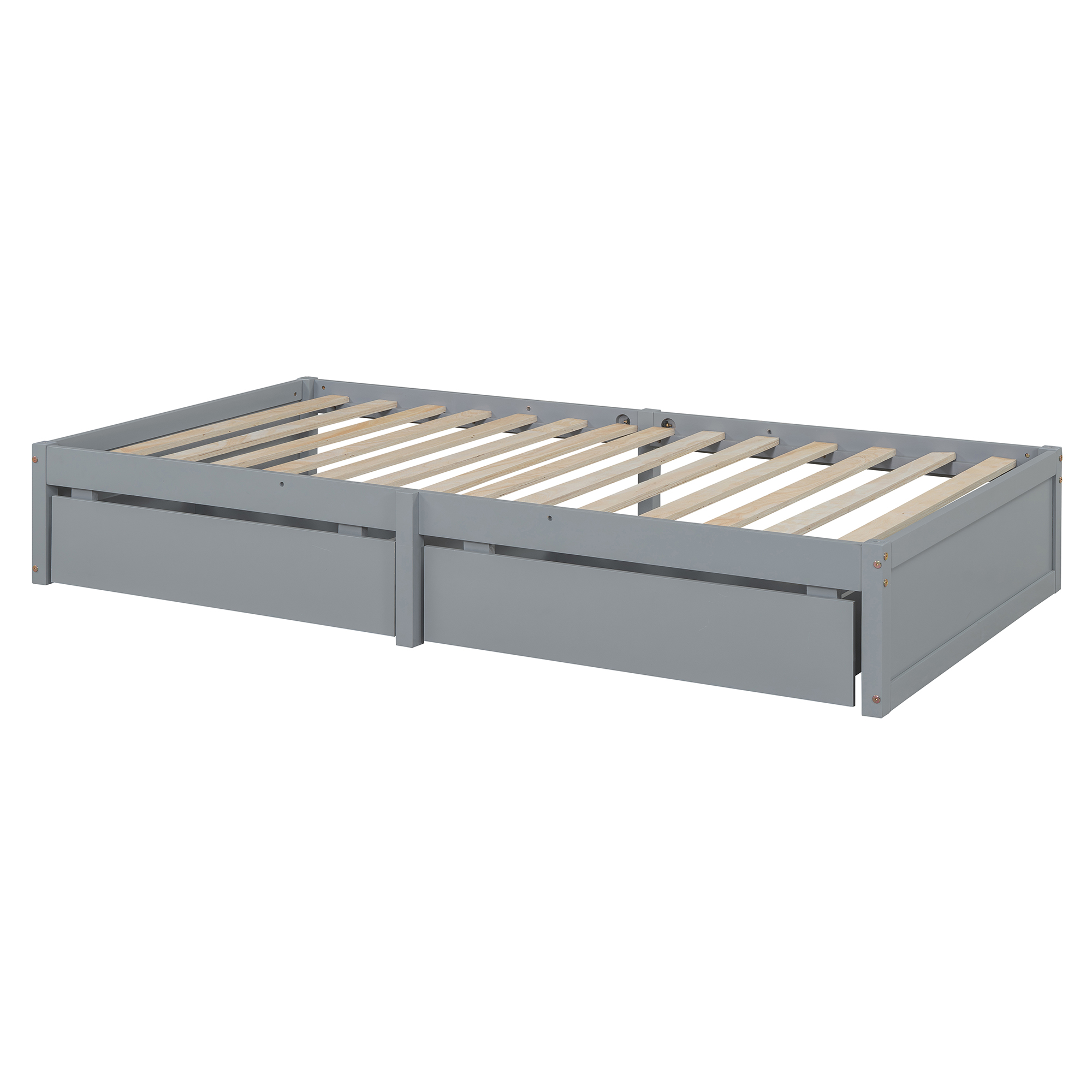 Twin Size Wood Daybed with Fence Guardrails and 2 Drawers, Split into Independent Floor Bed & Daybed, Gray(OLD SKU :LP000881AAE)