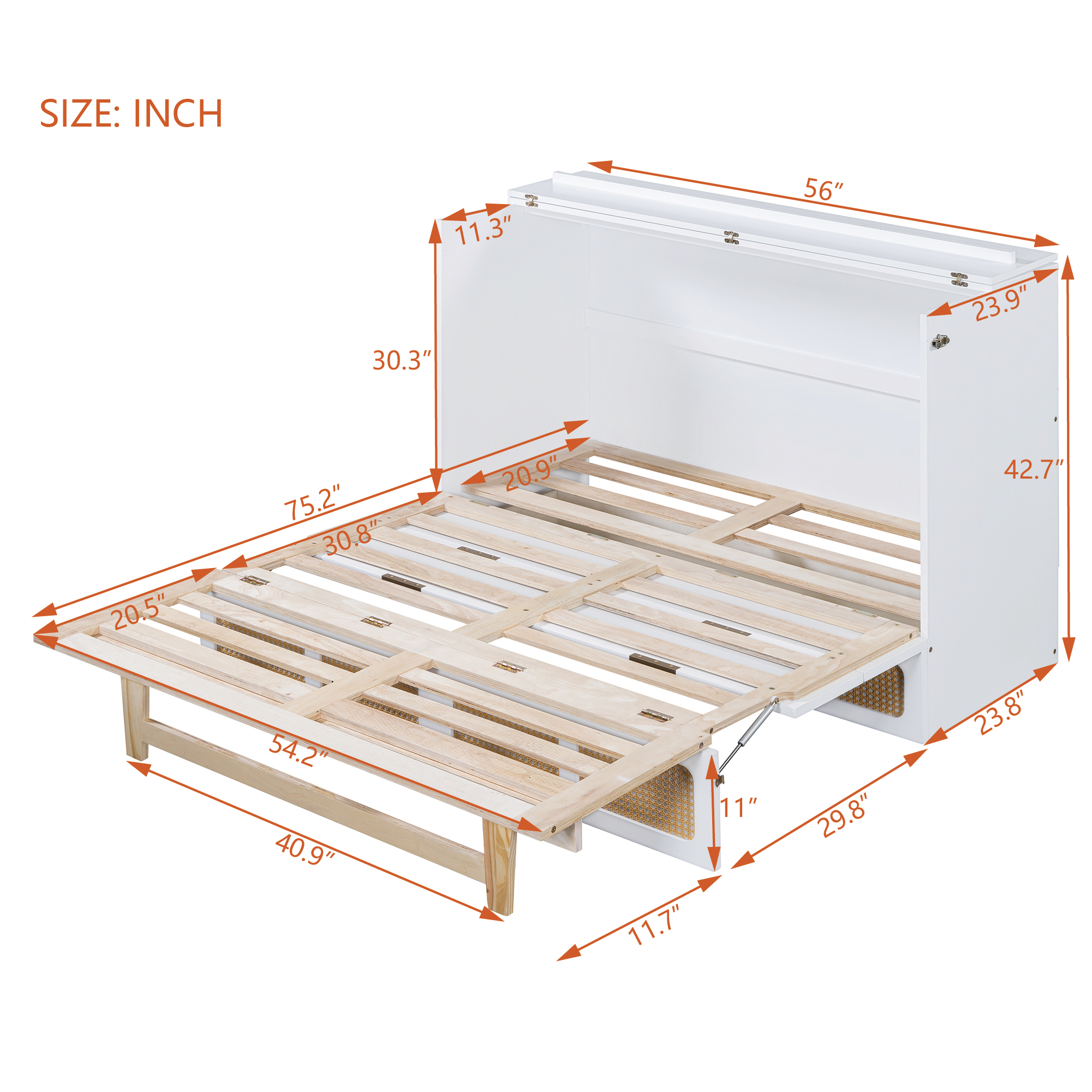 Full Size Murphy Bed with Large Drawers,White