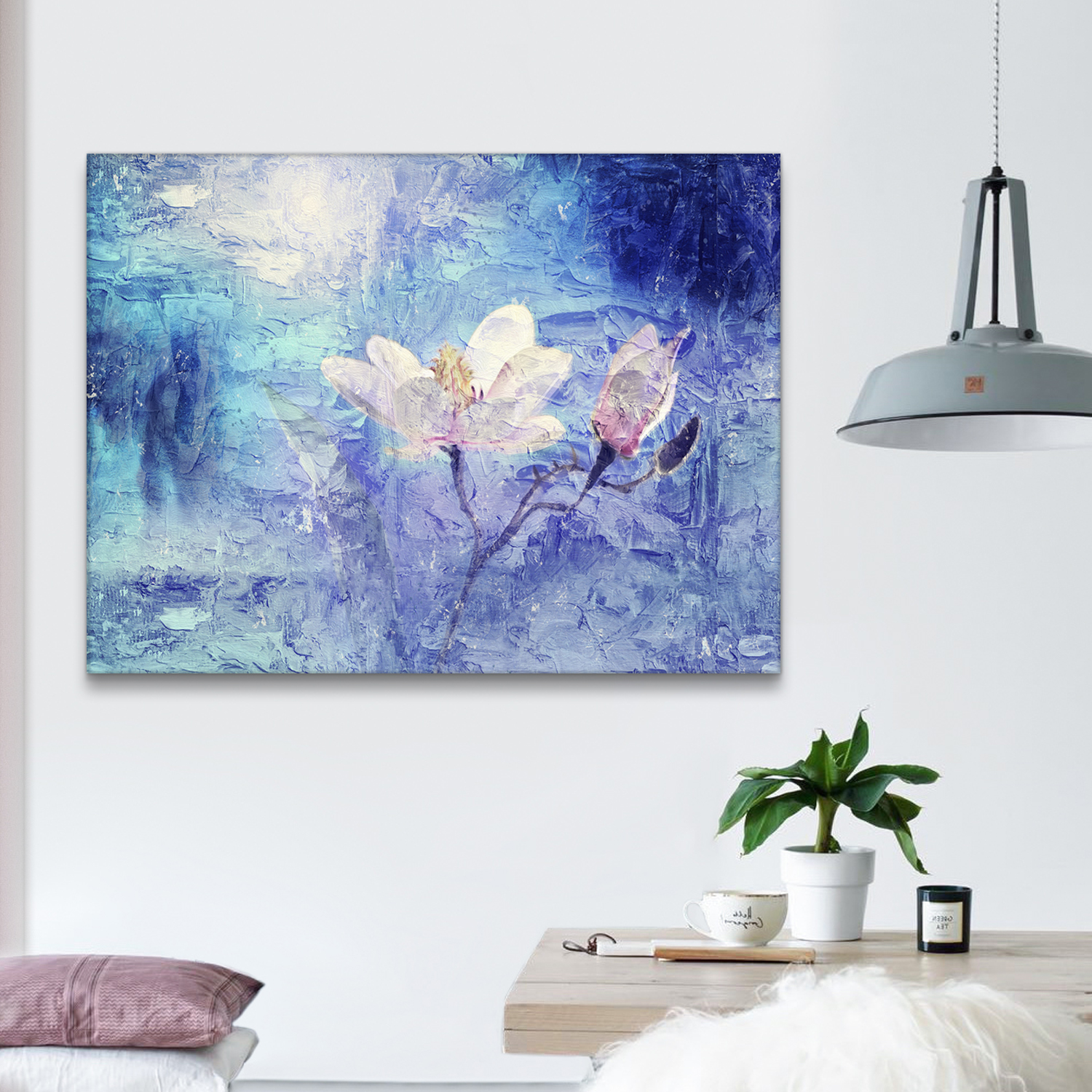 Framed Canvas Wall Art Decor Abstract Style Painting, Impressionism Lotus Painting Decoration For Office Living Room, Bedroom Decor-Ready To Hang 1812in-thickness 1.5inch