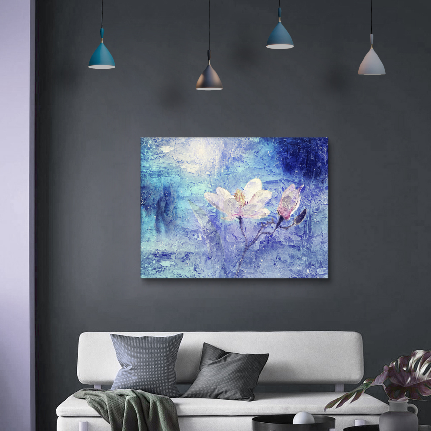 Framed Canvas Wall Art Decor Abstract Style Painting, Impressionism Lotus Painting Decoration For Office Living Room, Bedroom Decor-Ready To Hang 1812in-thickness 1.5inch