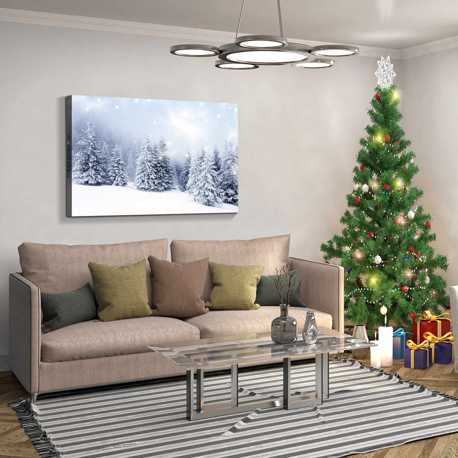 Framed Canvas Wall Art Decor Painting For Chrismas, Winter Pine Forest Chrismas Gift Painting For Chrismas Gift, Decoration For Chrismas Eve Living Room, Bedroom Decor-2418in-Thickness 1.5inch