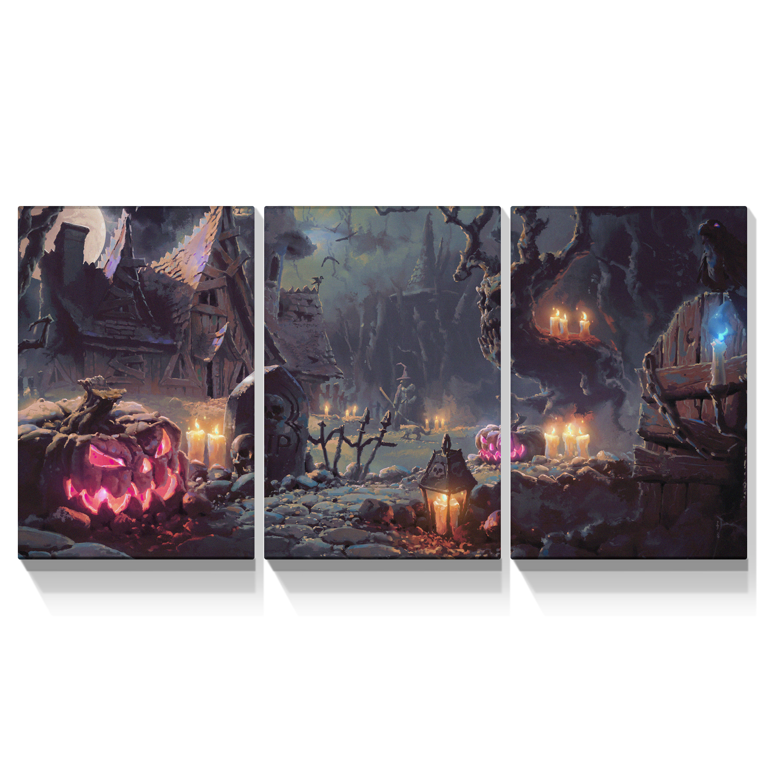 3 Panel Canvas Wall Art Prints Halloween Painting Print Gallery Wrap Artwork for Living Room Decoration 1624inch  Thickness 1.5inch