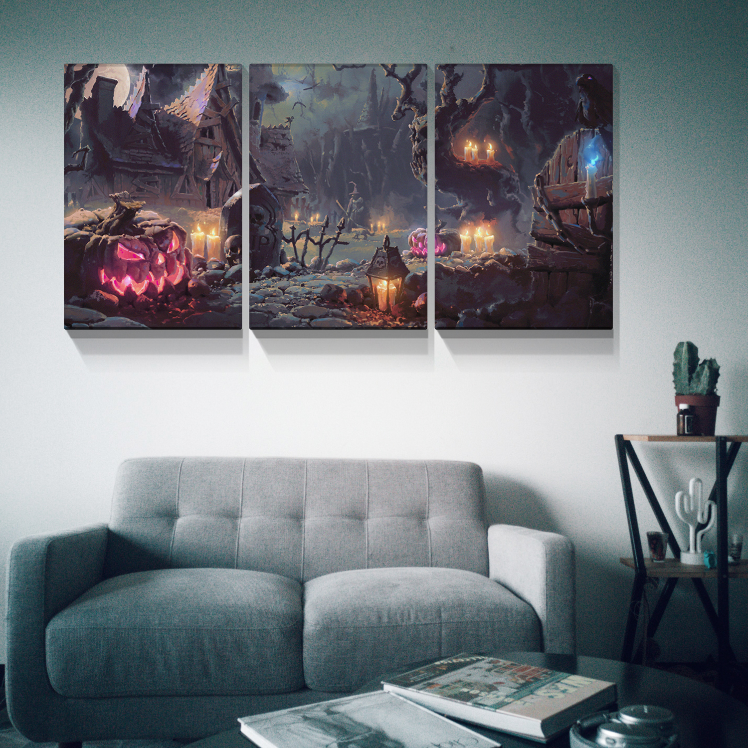 3 Panel Canvas Wall Art Prints Halloween Painting Print Gallery Wrap Artwork for Living Room Decoration 1624inch  Thickness 1.5inch