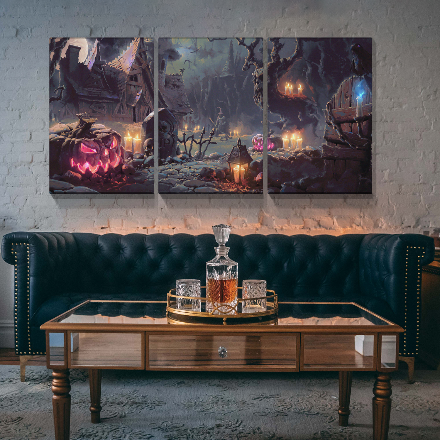 3 Panel Canvas Wall Art Prints Halloween Painting Print Gallery Wrap Artwork for Living Room Decoration 1624inch  Thickness 1.5inch