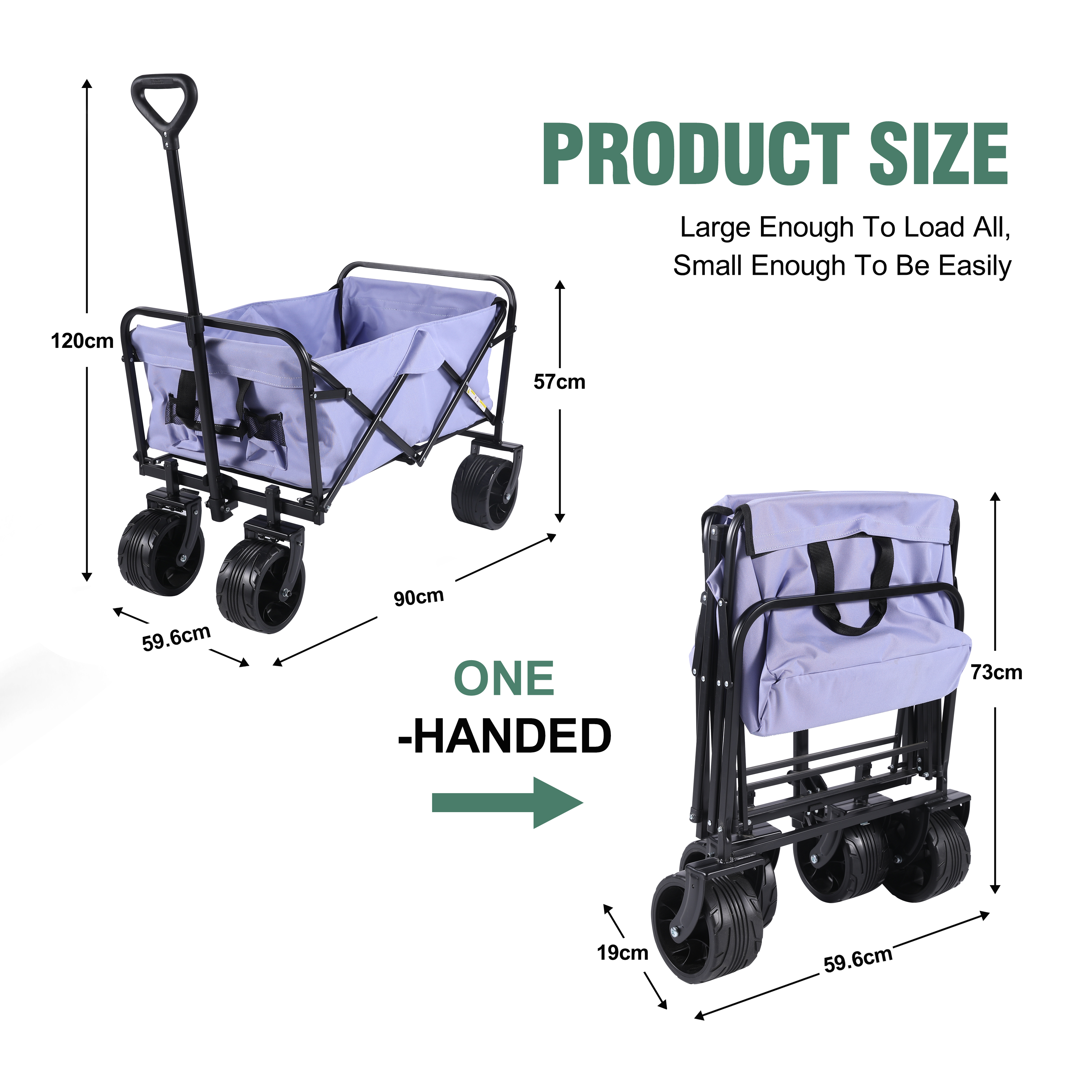 100L Collapsible Folding Beach Wagon Cart with 220Lbs Large Capacity, Wagons Carts Heavy Duty Foldable with Big Wheels for Sand, Garden, Camping