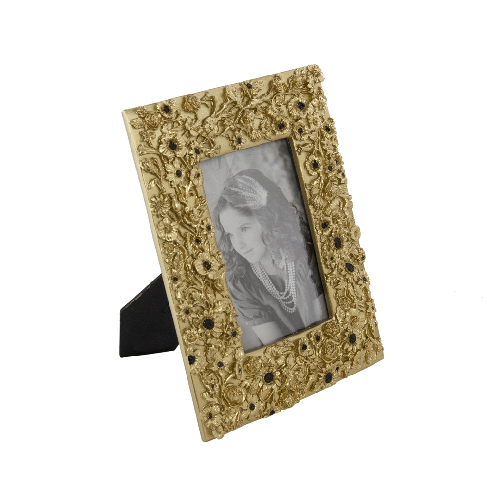 7.5x1x9.5" Vintage Gold Photo Frame with Flower Design