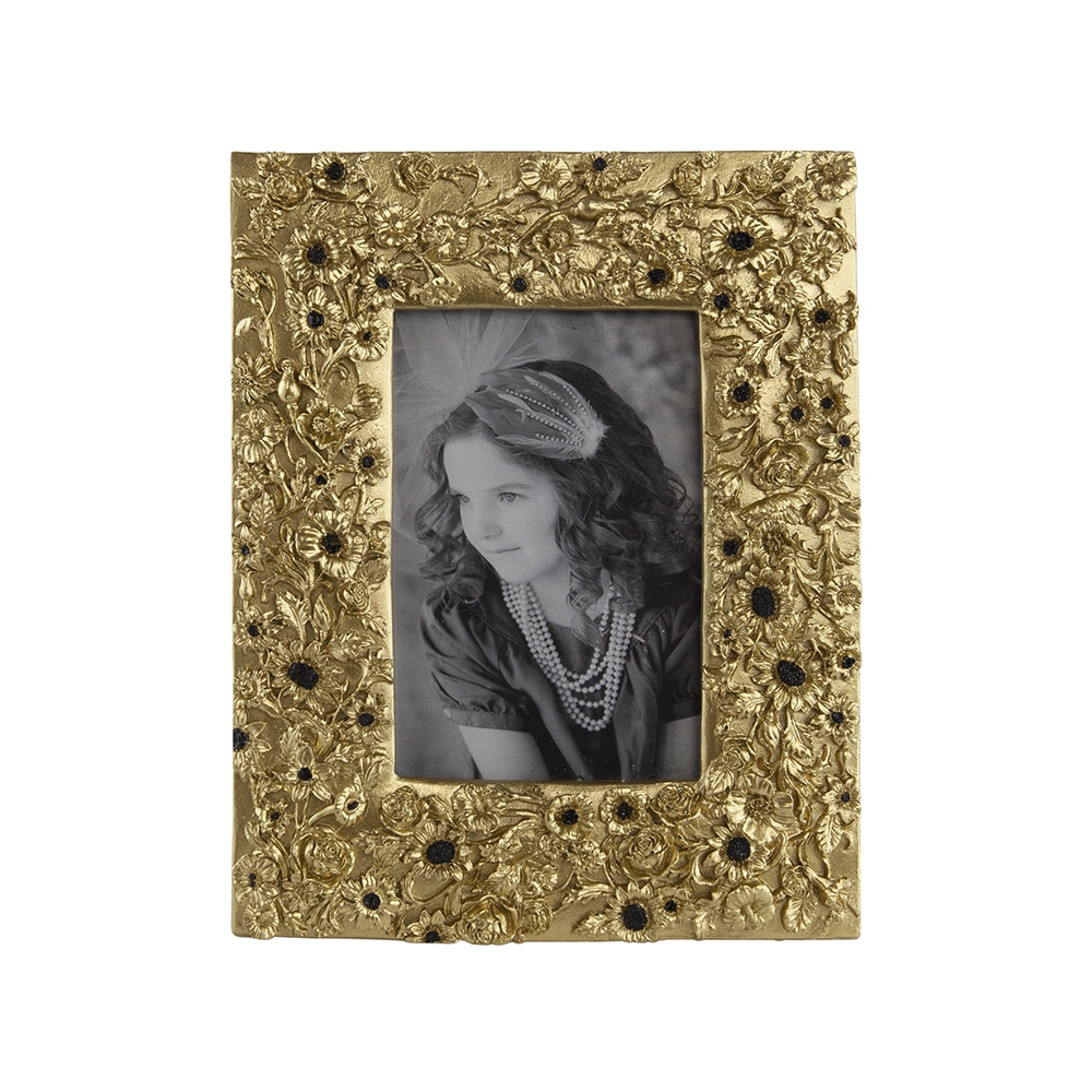 7.5x1x9.5" Vintage Gold Photo Frame with Flower Design