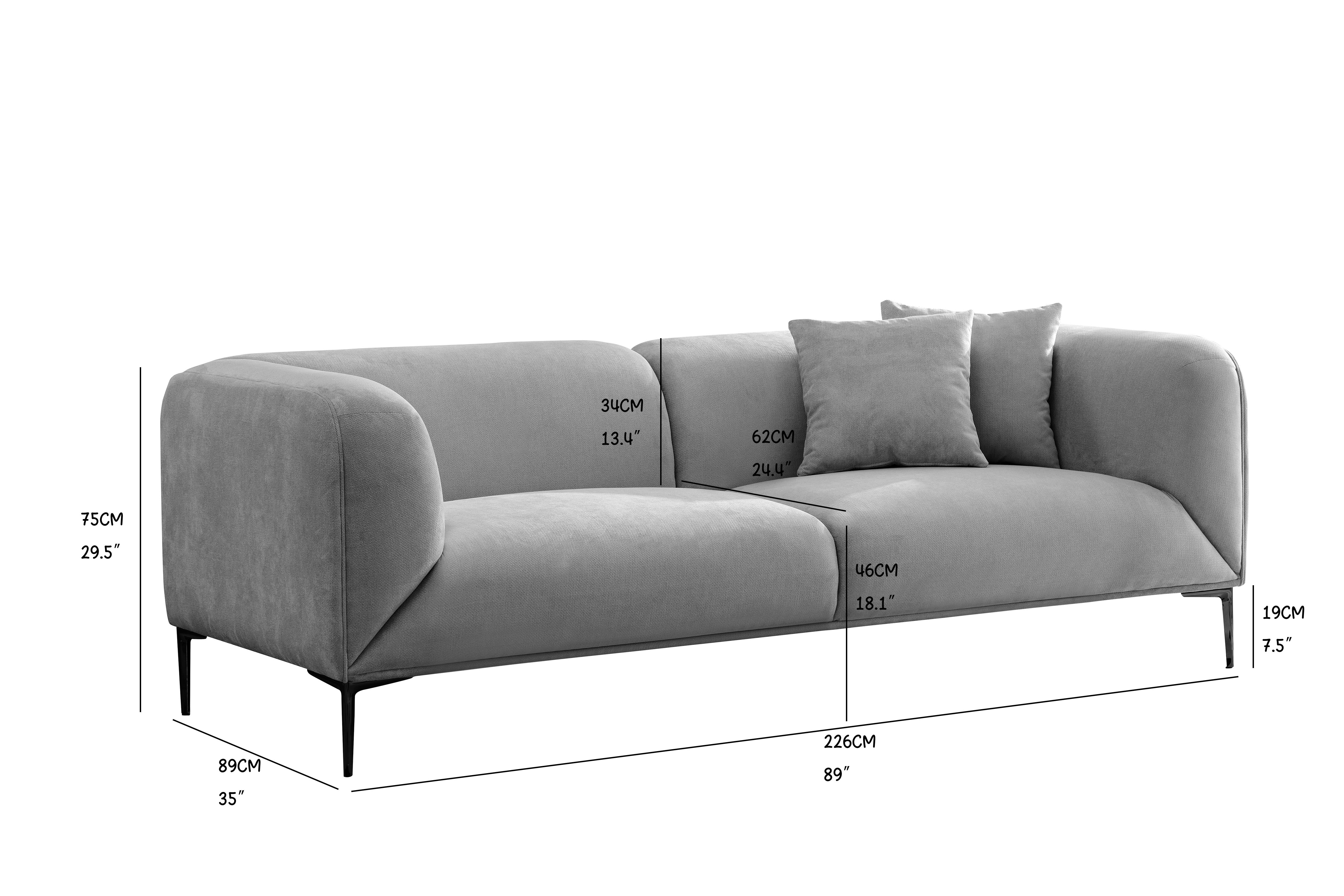 WKS2G Light gray sofa can be placed in the studio, living room, attic multiple scenes, modern style simple fashion, size 89.37* 35.43* high 28.74 inches