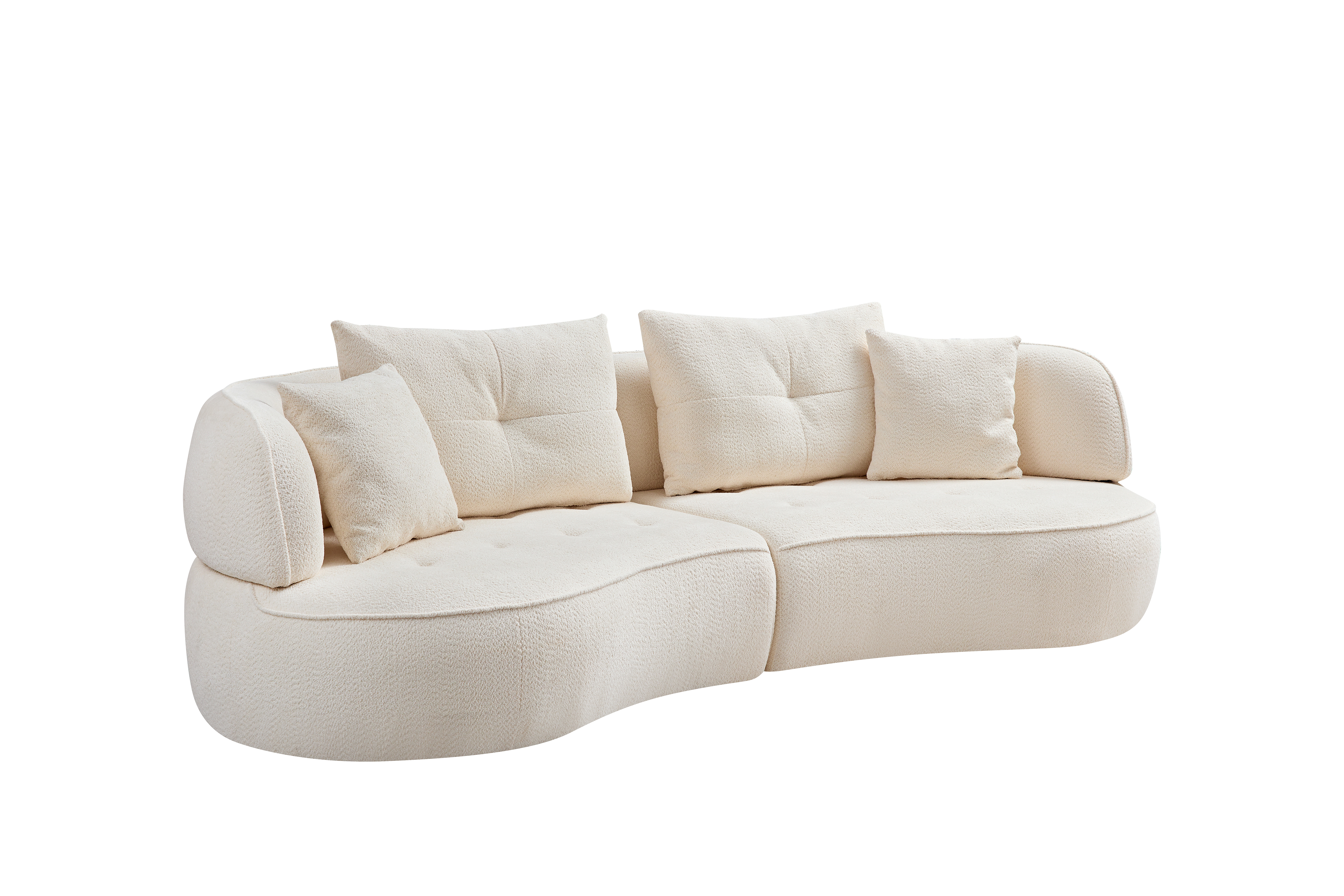 WKS7W  White sectional sofa with removable pillows, durable fabric, solid wood frame, high density sponge filler