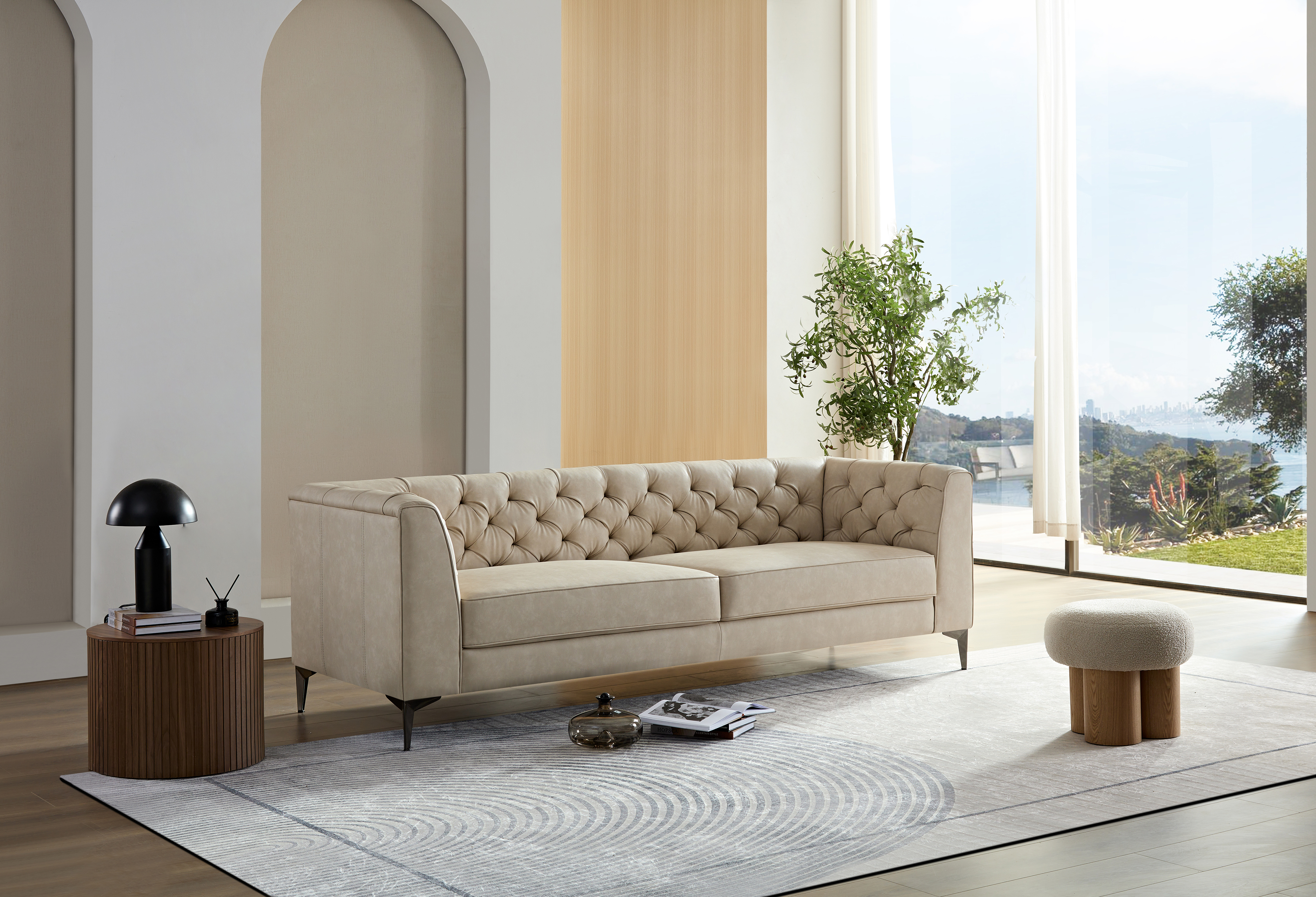 WKS5G Warm beige fabric, sofa presents a warm and elegant appearance