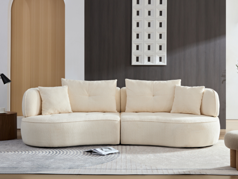 WKS7W  White sectional sofa with removable pillows, durable fabric, solid wood frame, high density sponge filler