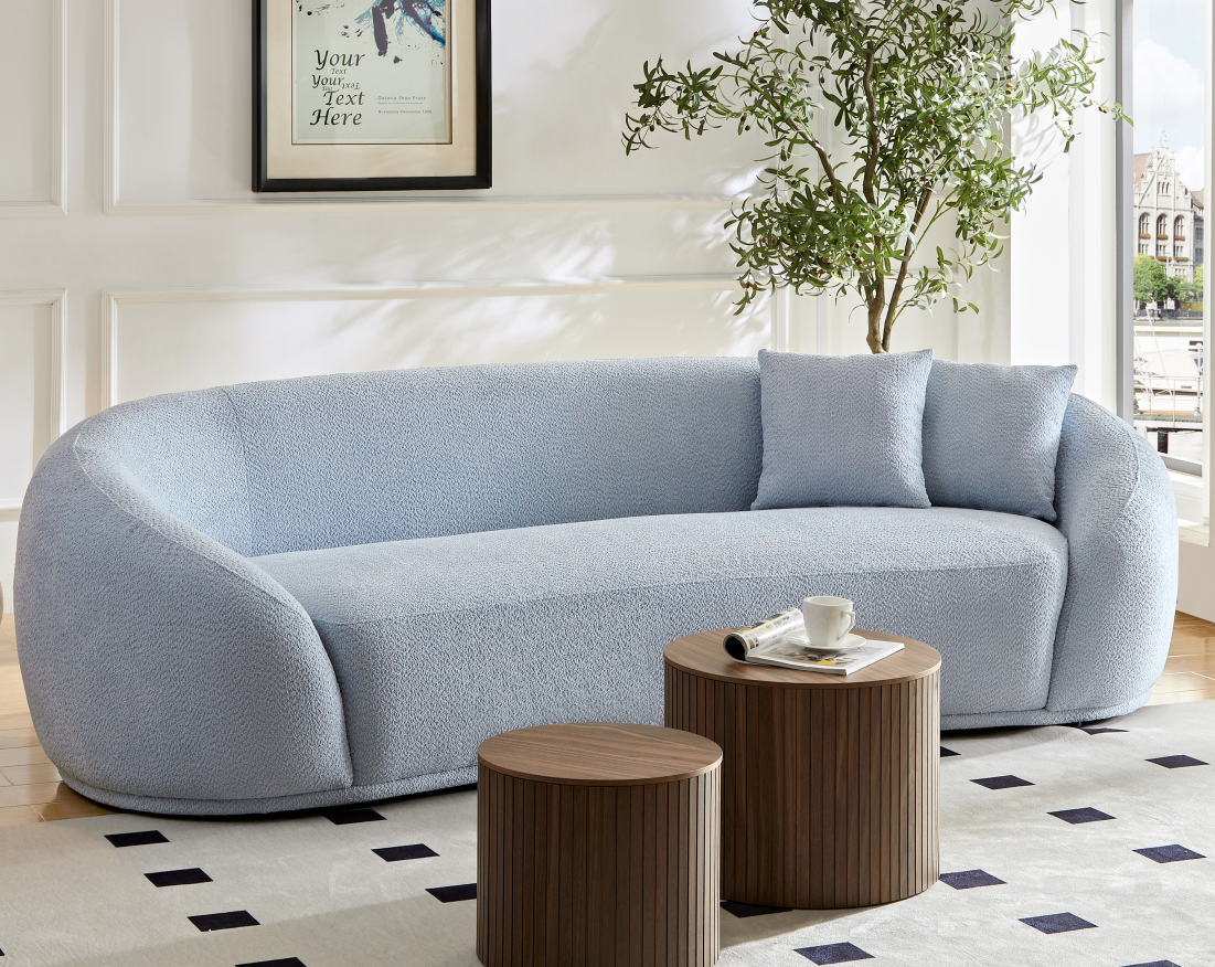 3 seater sofa Modern combination Half Moon casual teddy wool sofa Curved sofa, blue sky