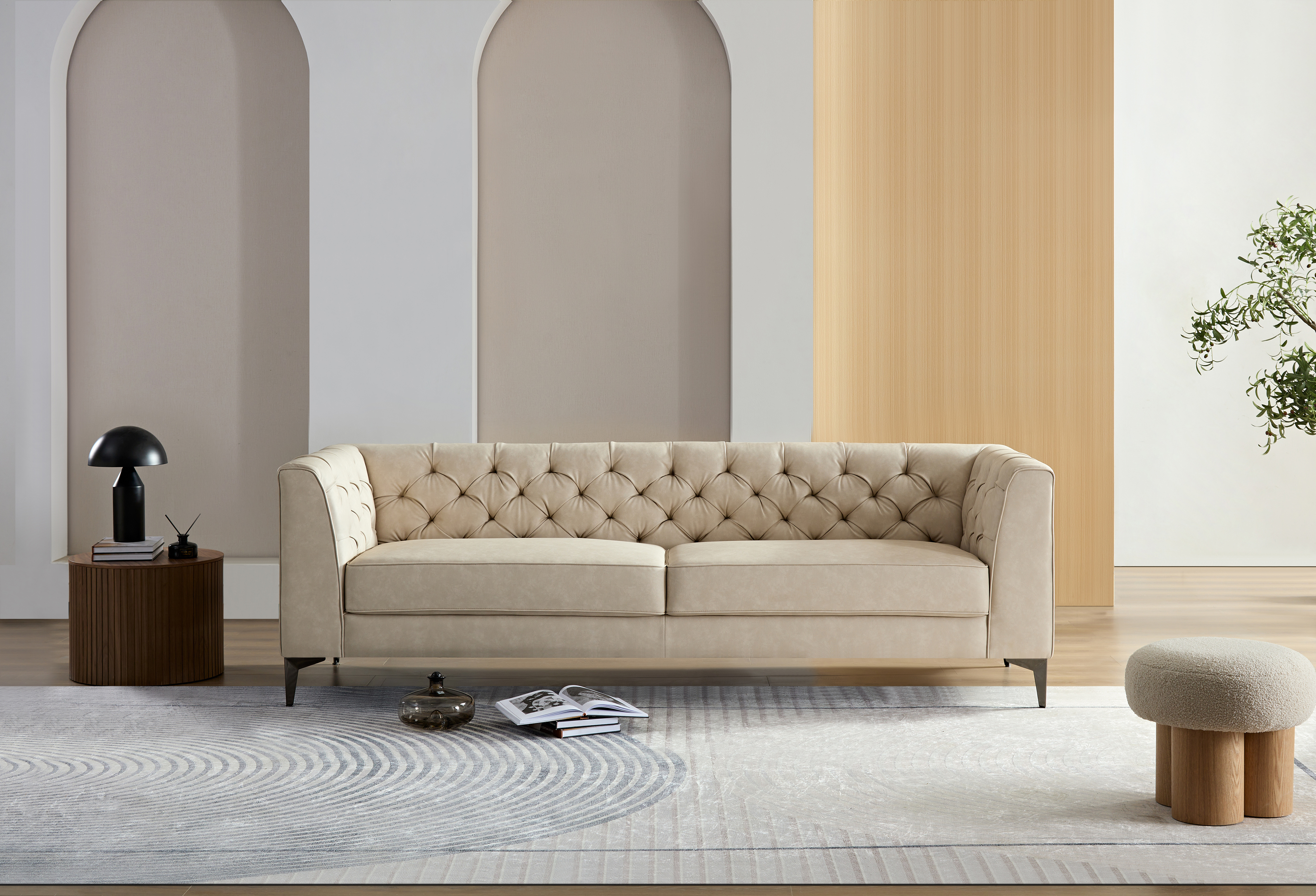 WKS5G Warm beige fabric, sofa presents a warm and elegant appearance