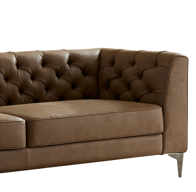 WKS5B brown leather sofa with iron feet, retro design