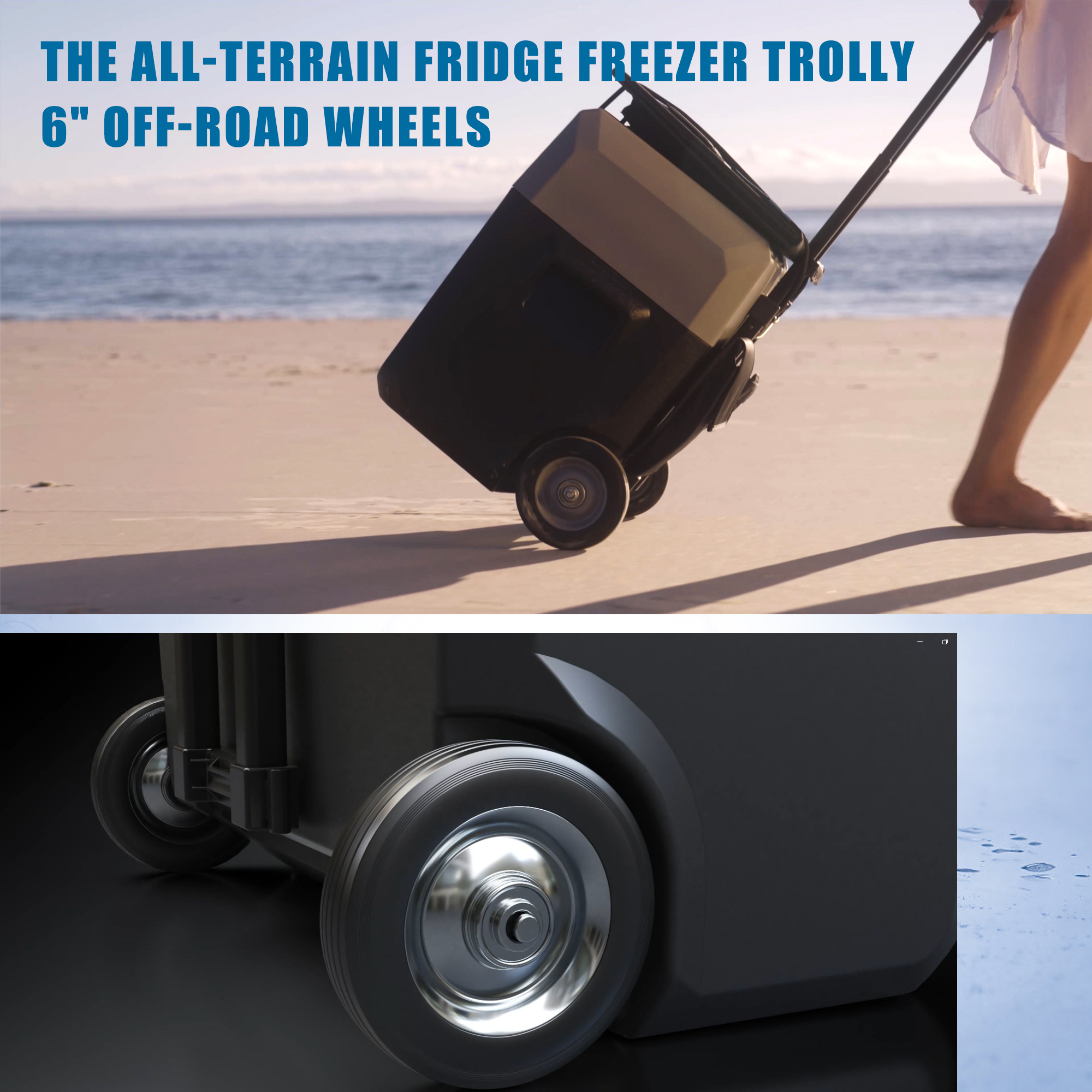 52Qt Car Freezer Portable Refrigerator with APP Control and 6'' off-road wheels, 12V,45W Cooler Freezer,Low Noice