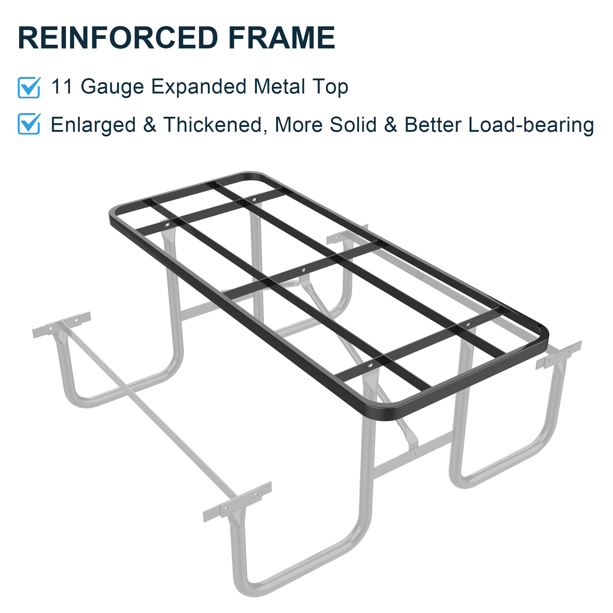 72" Expanded Metal Rectangular Picnic Table, Blue