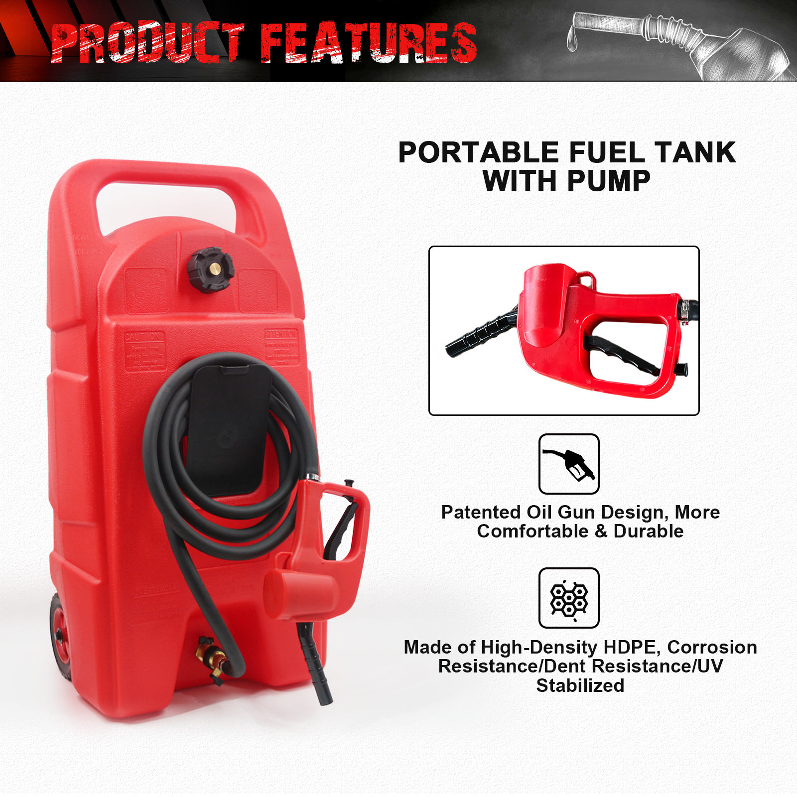 15 Gallon/57 L Gas Caddy With Wheels, Fuel Transfer Tank Gasoline Diesel Can,Fuel Storage Tank For Automobiles ATV Car Mowers Tractors Boat Motorcycle(Red)