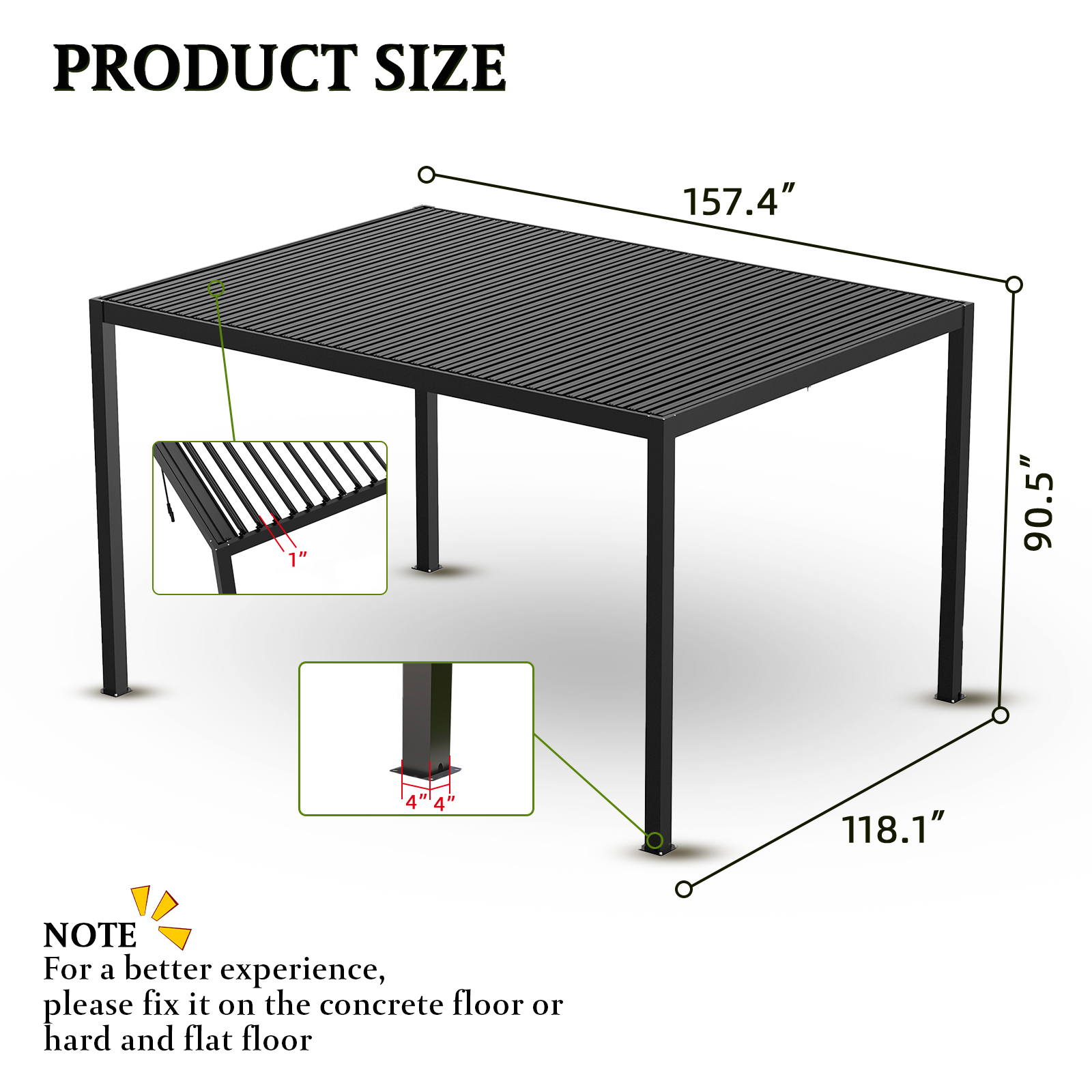 8640 Louver Pergola 10x13FT Aluminum Frame & Steel Louvers