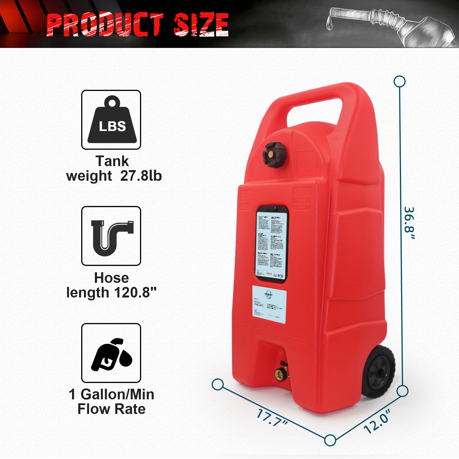 25 Gallon Gas Caddy With Wheels, Fuel Transfer Tank Gasoline Diesel Can,Fuel Storage Tank For Automobiles ATV Car Mowers Tractors Boat Motorcycle(Red)