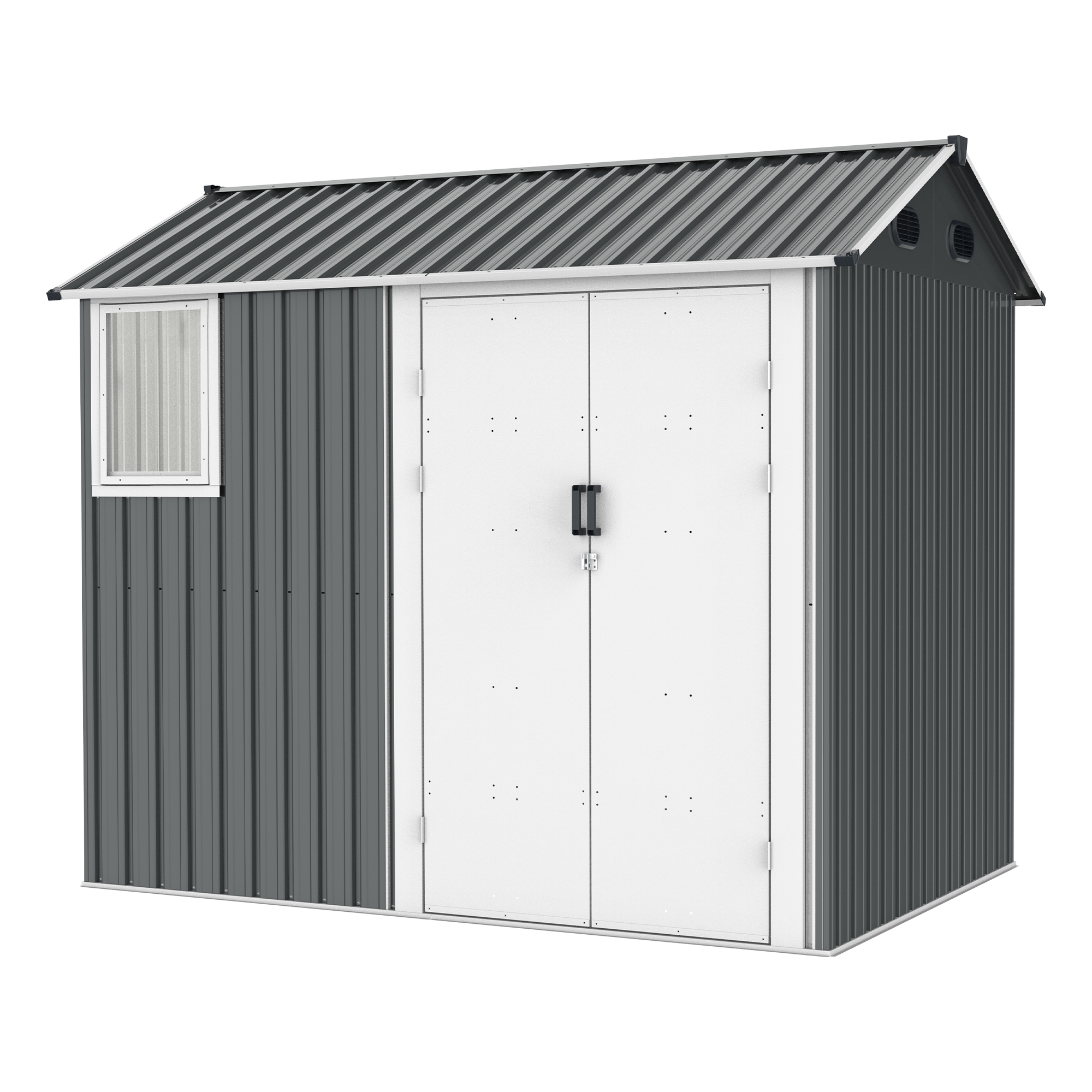 8x6 Ft Metal Outdoor Storage Shed with Window, Floor Base, Air Vents and Double Hinged Door