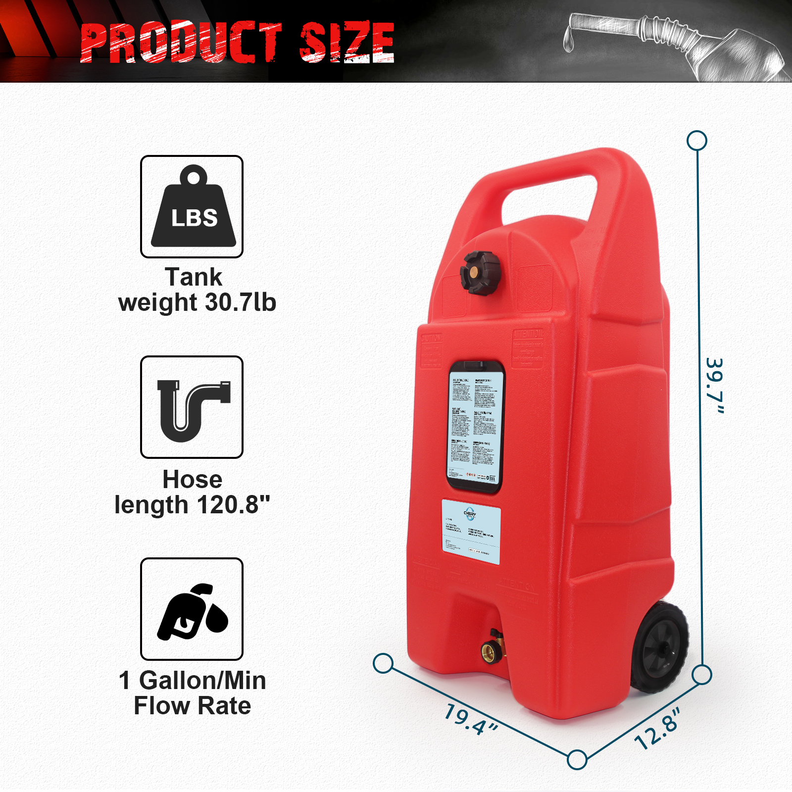 34 Gallon Gas Caddy With Wheels, Fuel Transfer Tank Gasoline Diesel Can,Fuel Storage Tank For Automobiles ATV Car Mowers Tractors Boat Motorcycle(Red)