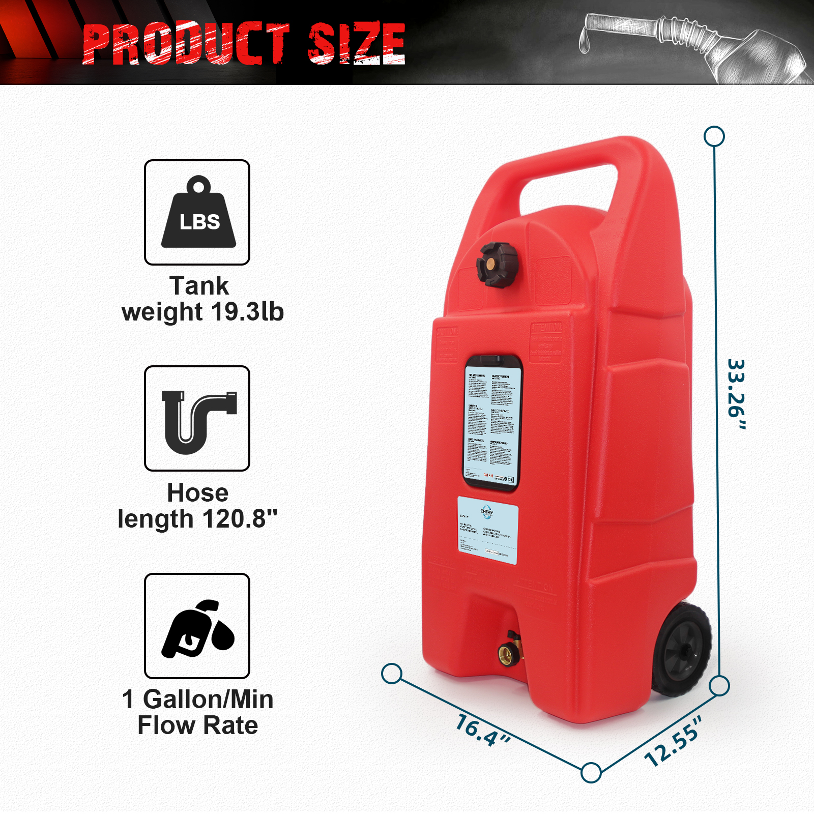 15 Gallon/57 L Gas Caddy With Wheels, Fuel Transfer Tank Gasoline Diesel Can,Fuel Storage Tank For Automobiles ATV Car Mowers Tractors Boat Motorcycle(Red)