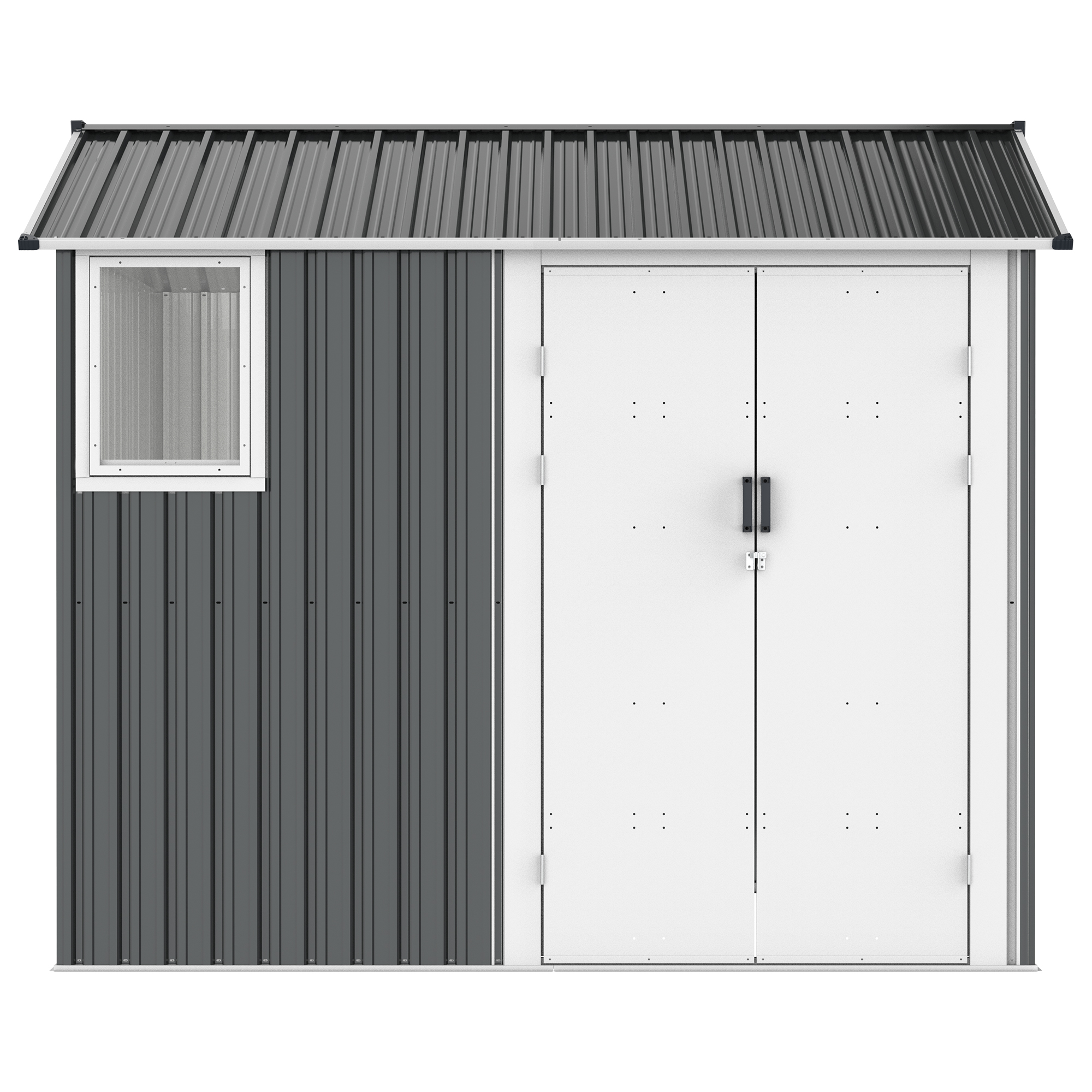 8x6 Ft Metal Outdoor Storage Shed with Window, Floor Base, Air Vents and Double Hinged Door