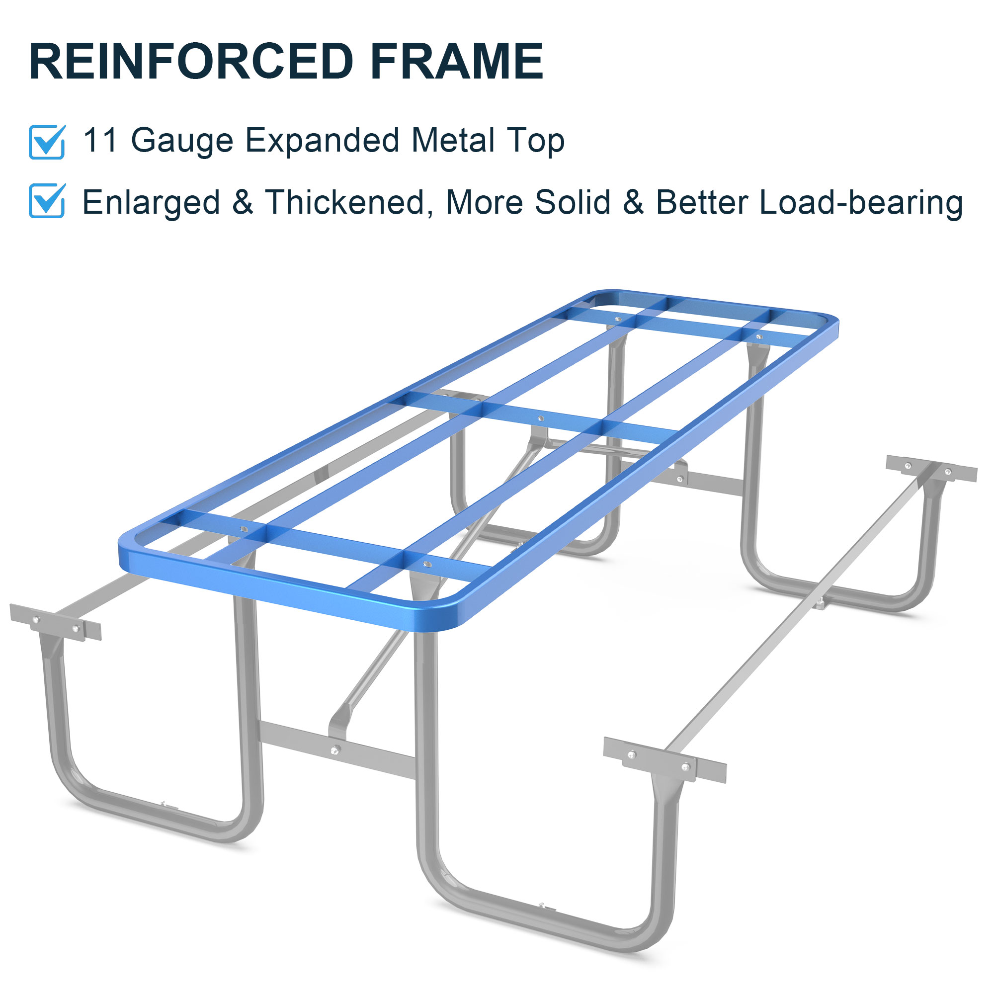 96" Expanded Metal Rectangular Picnic Table, Blue