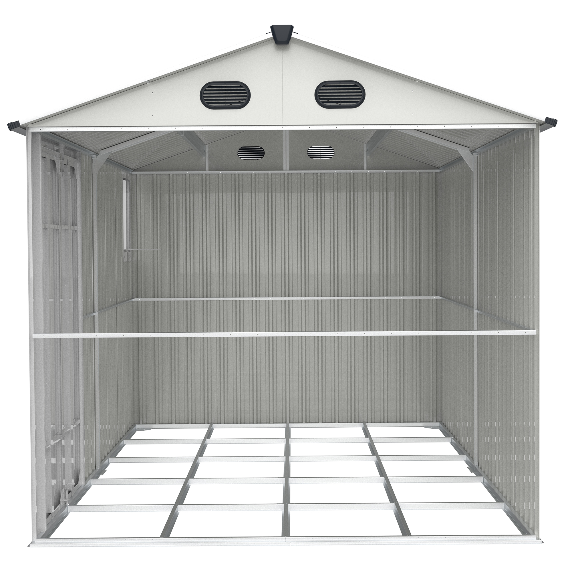 8x6 Ft Metal Outdoor Storage Shed with Window, Floor Base, Air Vents and Double Hinged Door