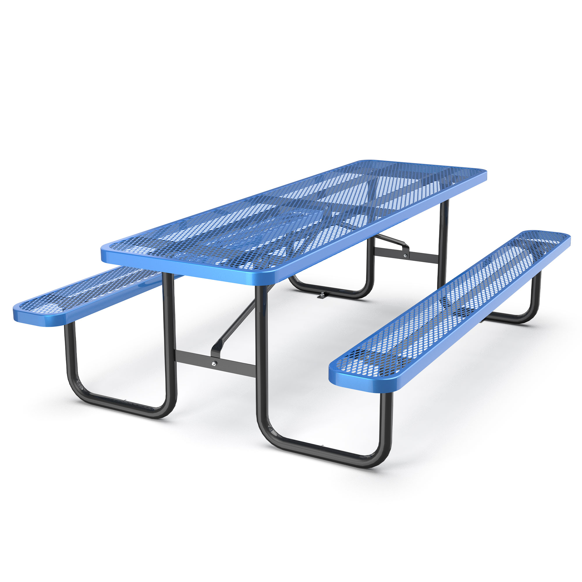 96" Expanded Metal Rectangular Picnic Table, Blue