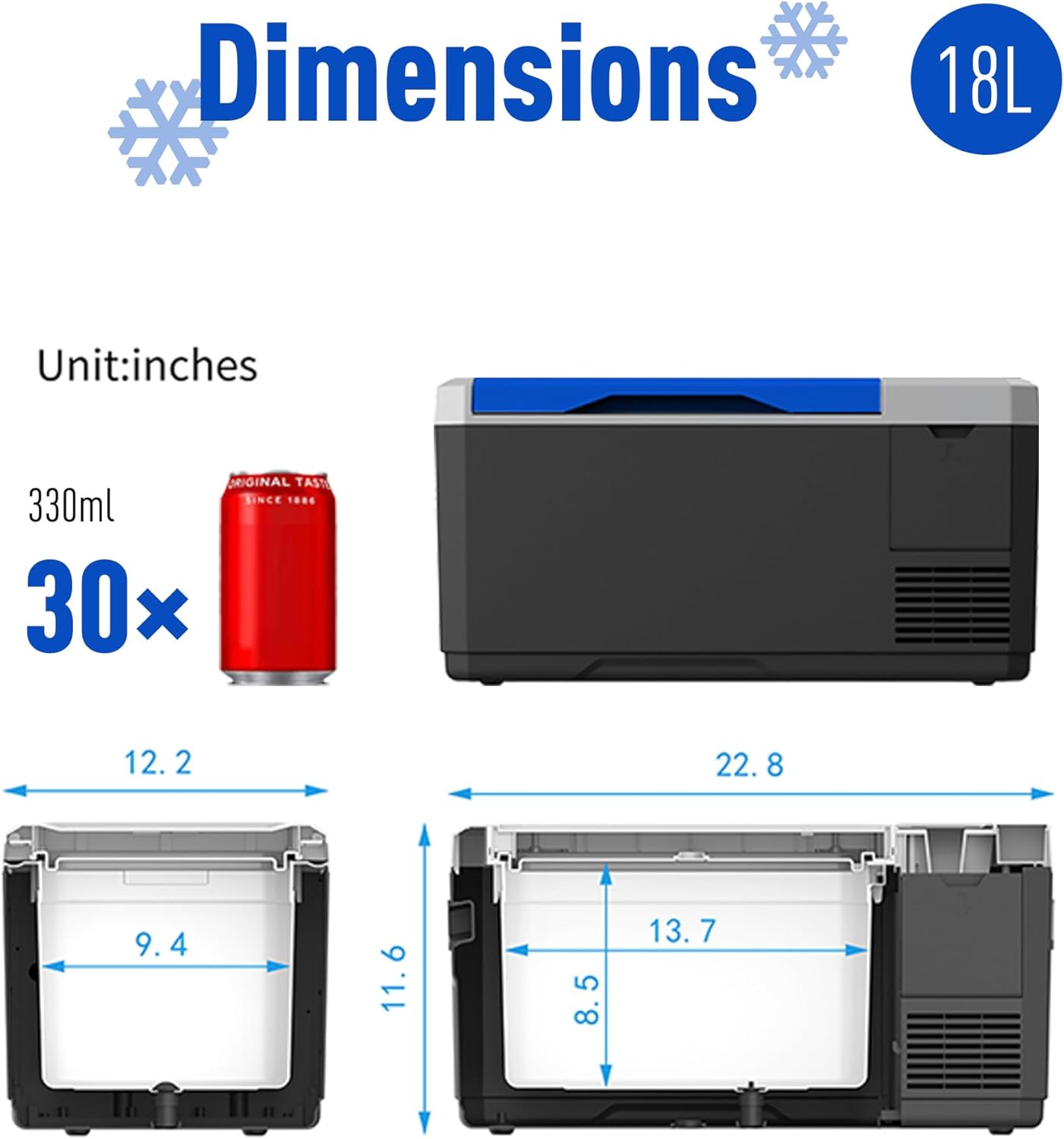 V18便携式冰箱，19Qt汽车冷冻箱，带APP控制，12V，45W低噪声冷却器，适用于房车，船