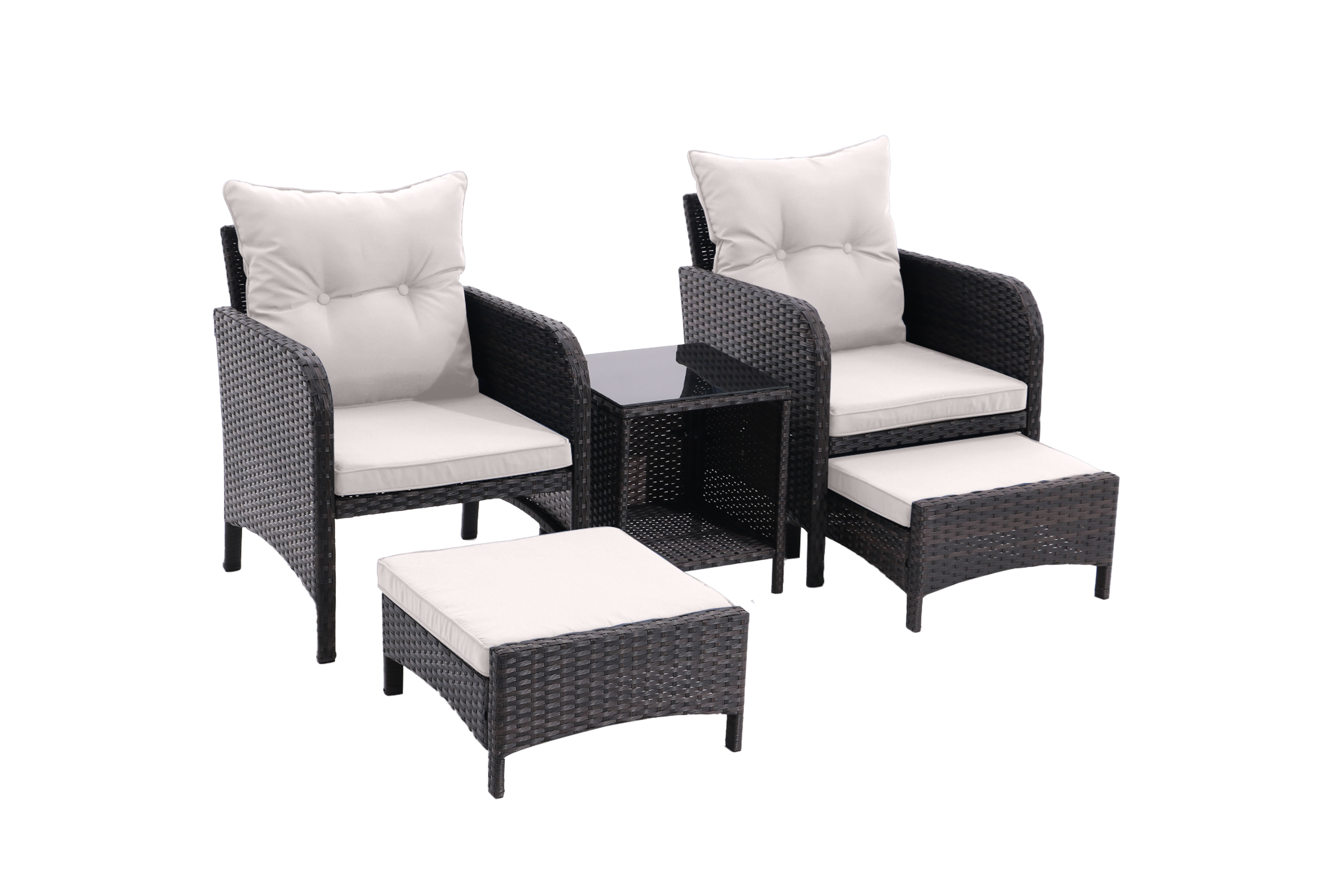 5 Piece Outdoor Patio Furniture Set,All Weather PE Rattan Conversation Chairs with Armrest and Removable Cushions,Ottomans and Storage Coffee Table for Poolside Garden Balcony Deck(Beige)