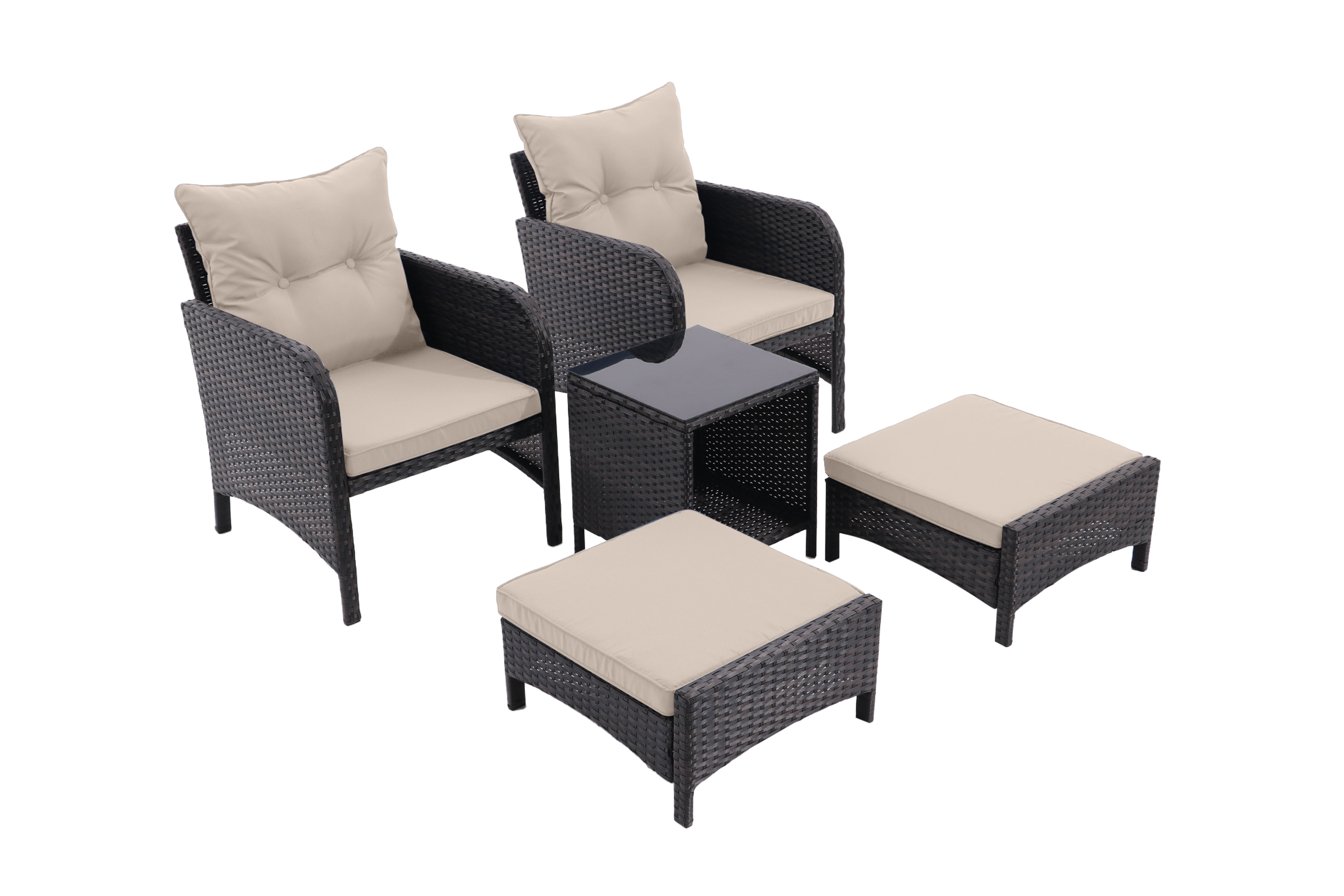 5 Piece Outdoor Patio Furniture Set,All Weather PE Rattan Conversation Chairs with Armrest and Removable Cushions,Ottomans and Storage Coffee Table for Poolside Garden Balcony Deck(Dust Grey)