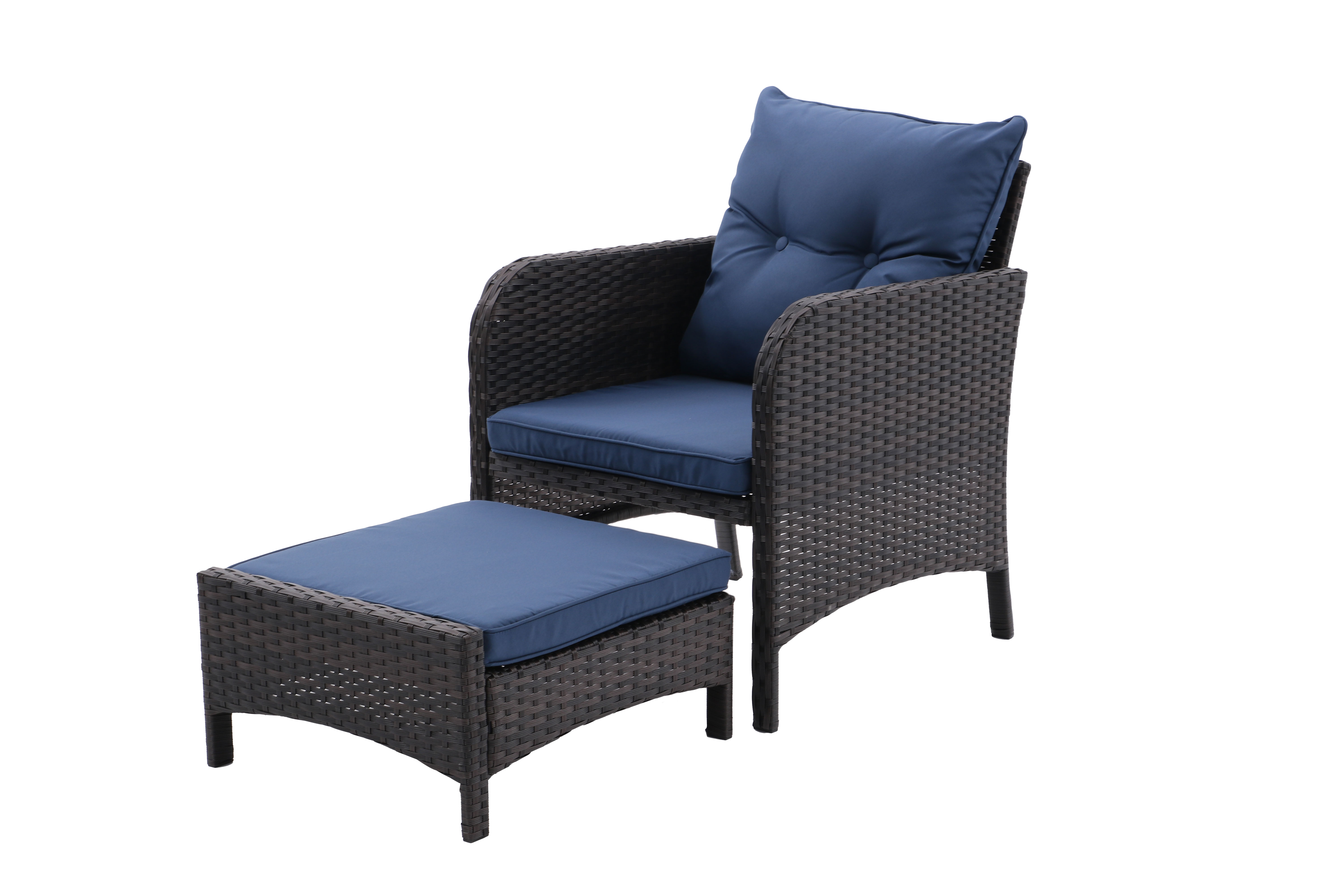 5 Piece Outdoor Patio Furniture Set,All Weather PE Rattan Conversation Chairs with Armrest and Removable Cushions,Ottomans and Storage Coffee Table for Poolside Garden Balcony Deck(Peacock Blue)