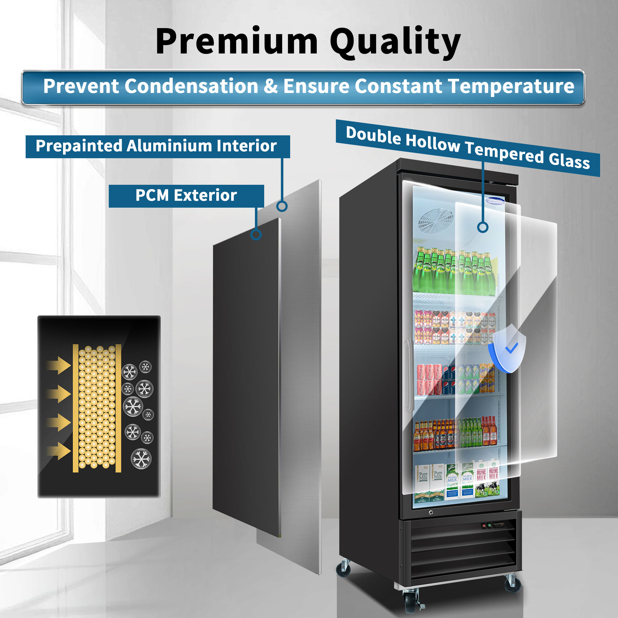 ORIKOOL Glass Door Merchandiser Refrigerator 19.2 Cu.ft Swing Door Commercial Display Refrigerators Merchandising Refrigeration with LED Top Panel