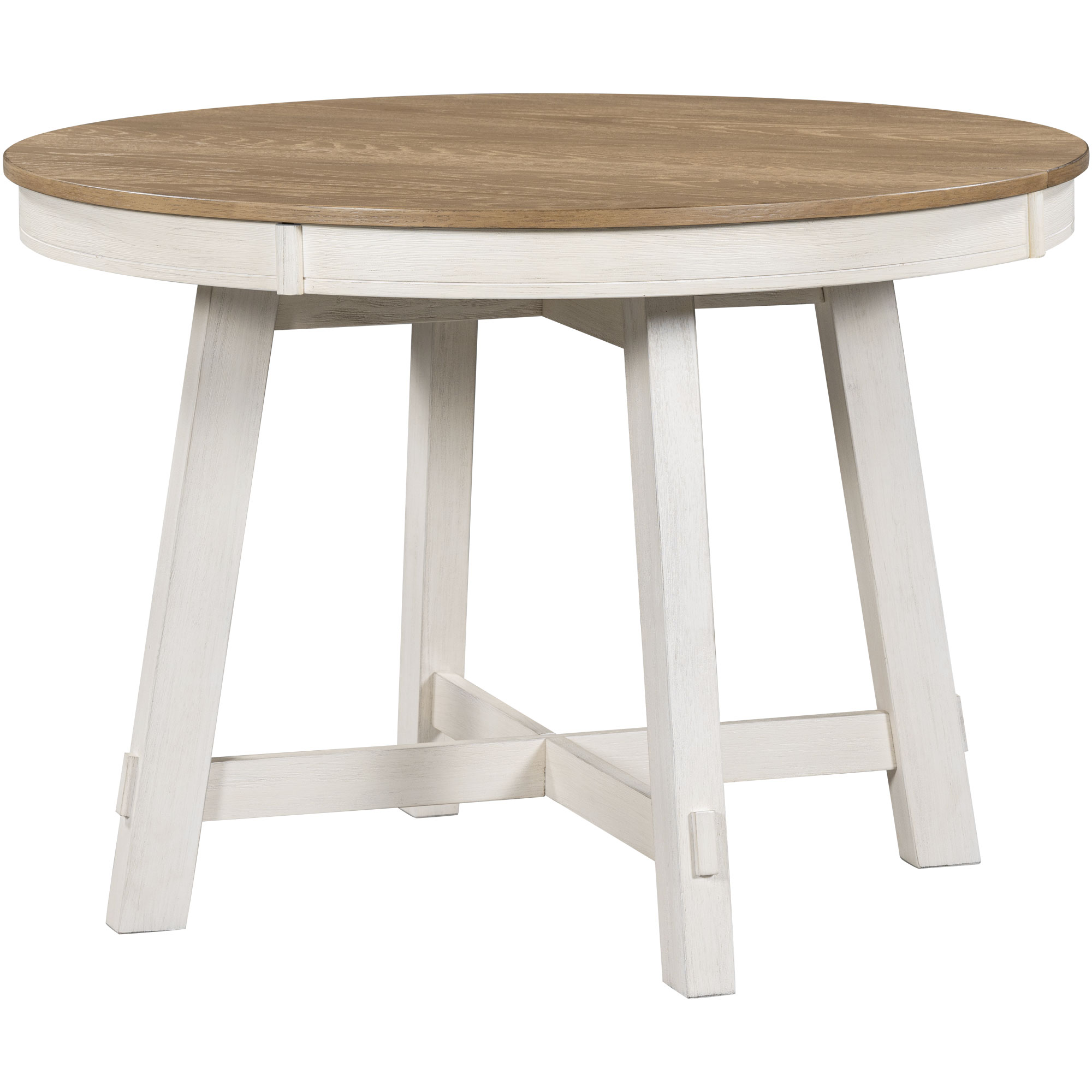 TREXM Farmhouse Round Extendable Dining Table with 16" Leaf Wood Kitchen Table (Oak Natural Wood + Antique White)