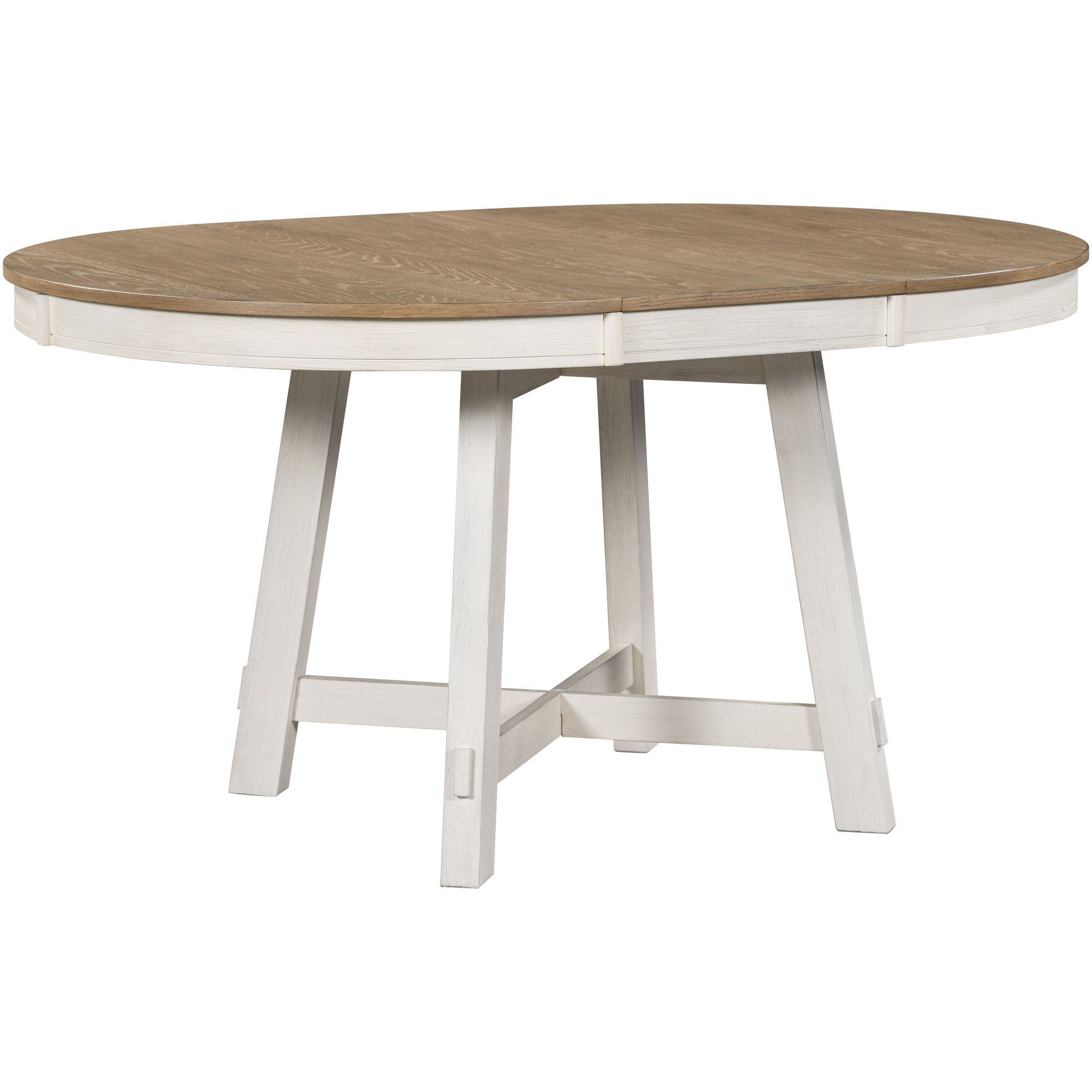 TREXM Farmhouse Round Extendable Dining Table with 16" Leaf Wood Kitchen Table (Oak Natural Wood + Antique White)