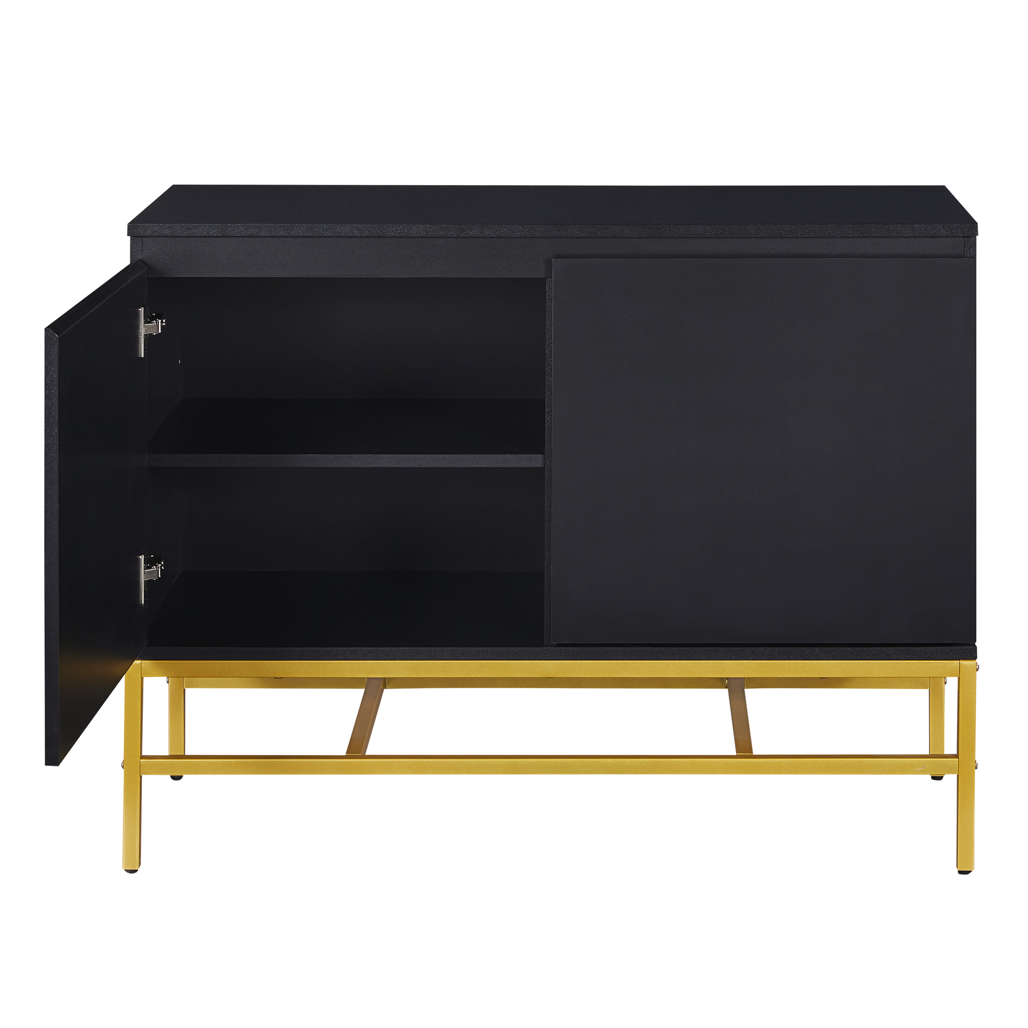 TREXM Minimalist & Luxury Cabinet Two Door Sideboard with Gold Metal Legs for Living Room, Dining Room (Black)