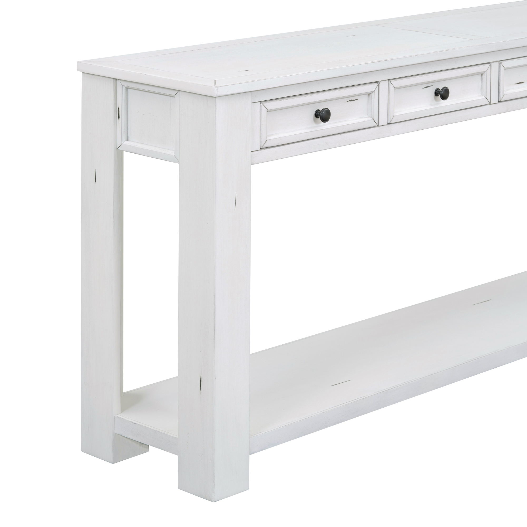 TREXM Console Table/Sofa Table with Storage Drawers and Bottom Shelf for Entryway Hallway(Antique White)