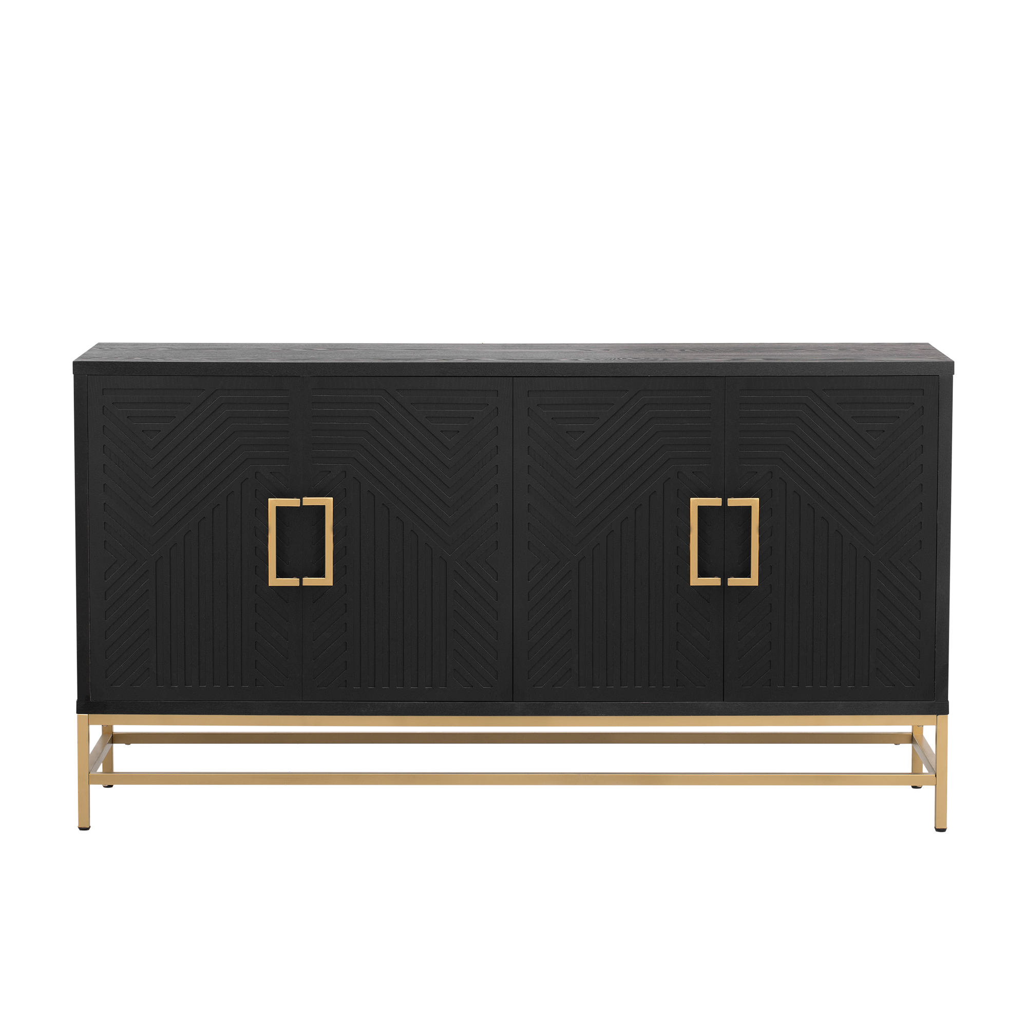 TREXM Retro Style Sideboard with Adjustable Shelves, Rectangular Metal Handles and Legs for  Kitchen, Living room, and Dining Room  (Black)