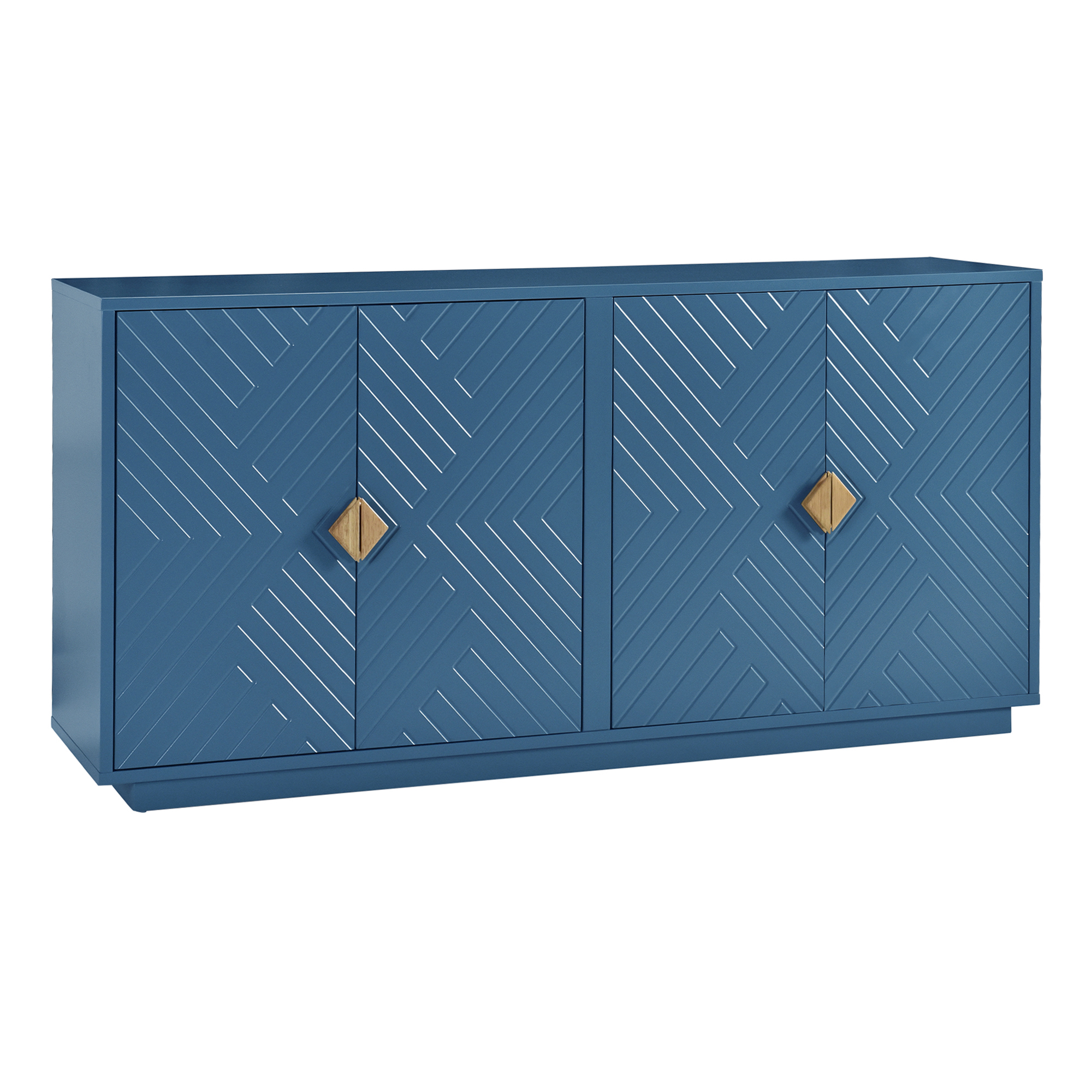 TREXM Modern Functional Large Storage Space Sideboard with Wooden Triangular Handles and Adjustable Shelves for Living Room and Dining Room (Navy Blue)