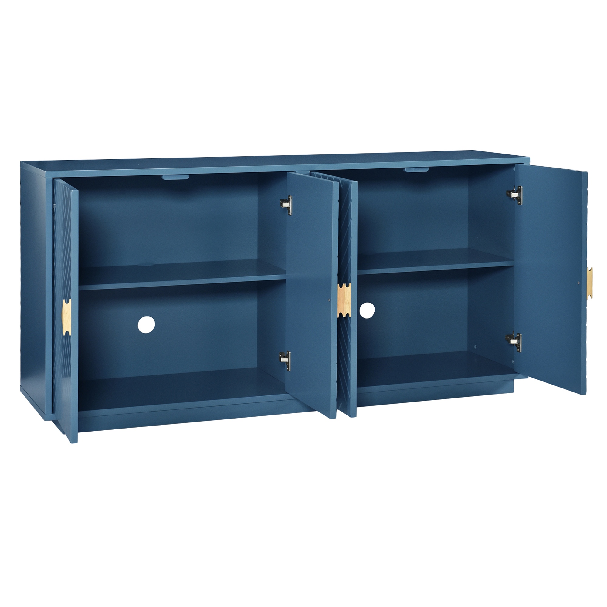 TREXM Modern Functional Large Storage Space Sideboard with Wooden Triangular Handles and Adjustable Shelves for Living Room and Dining Room (Navy Blue)