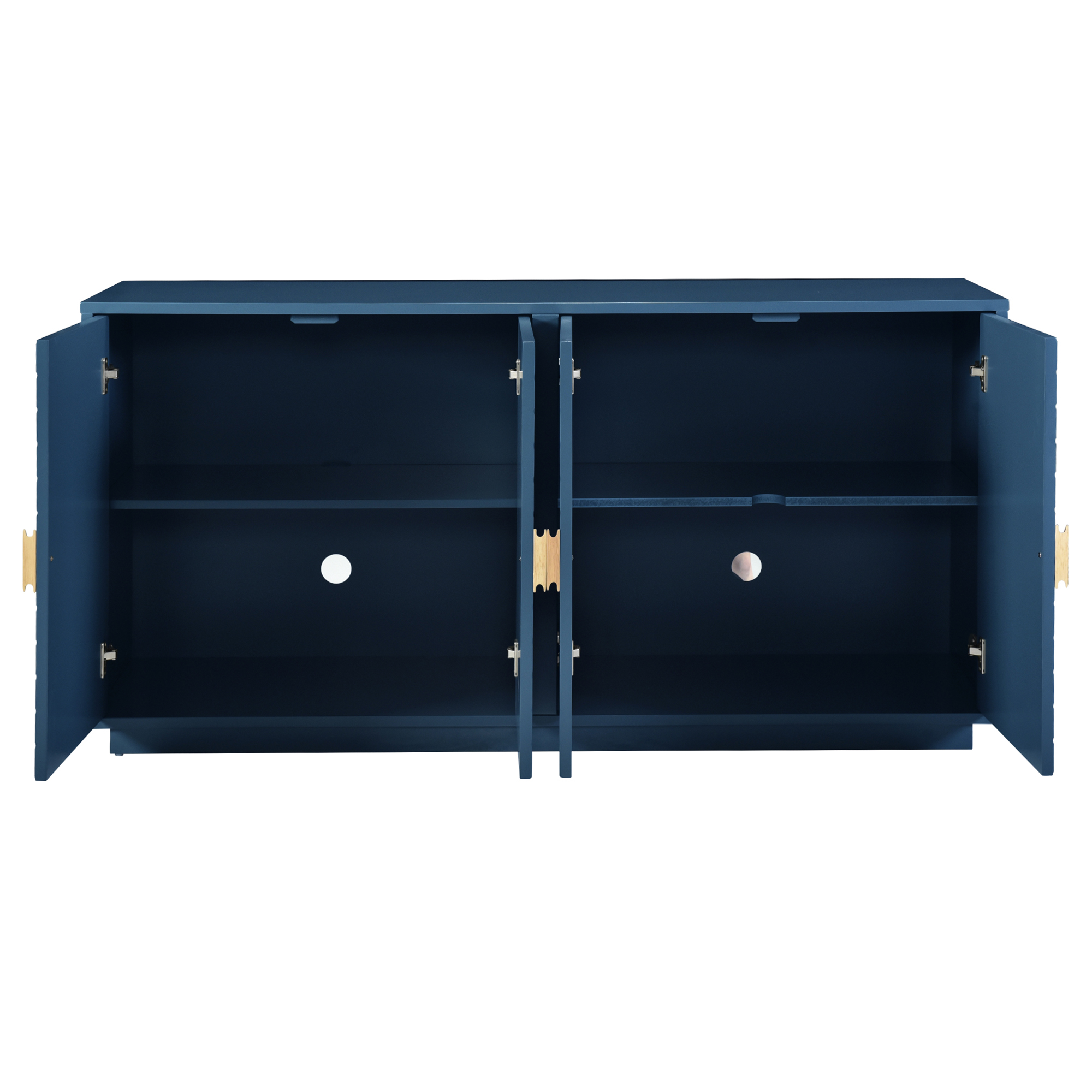 TREXM Modern Functional Large Storage Space Sideboard with Wooden Triangular Handles and Adjustable Shelves for Living Room and Dining Room (Navy Blue)